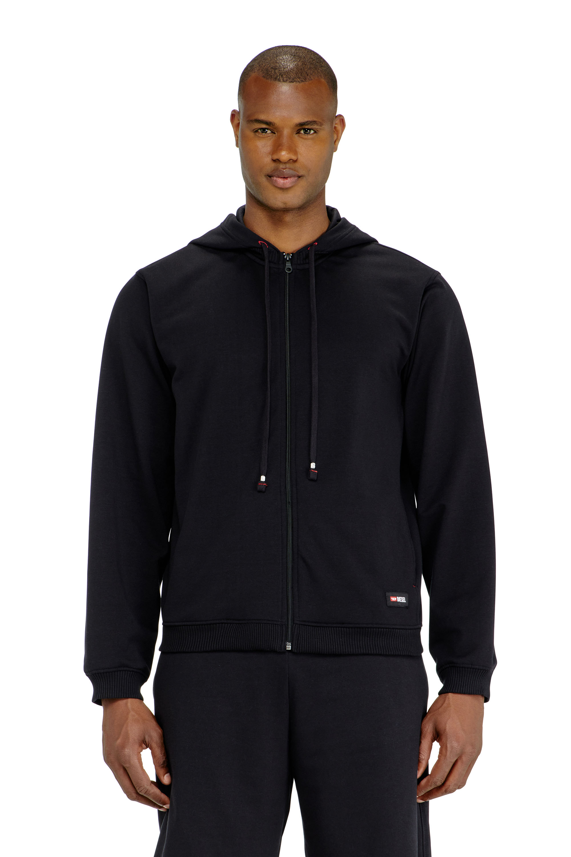 Diesel - JOY-D-CORE, Herren Kapuzenpullover aus aufgerauter Baumwollmischung in Schwarz - 1