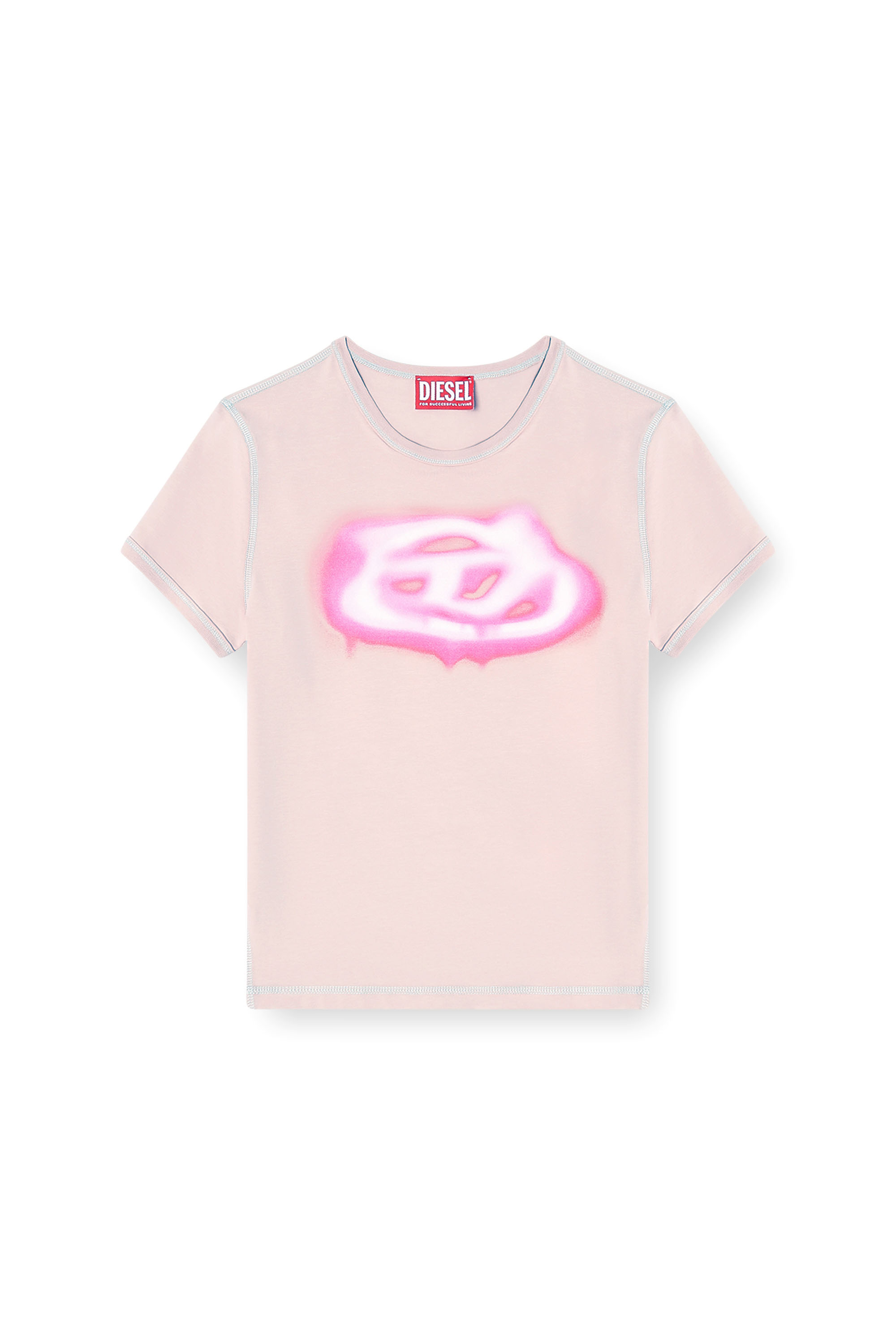 Diesel - T-UNCUTIES-LONG-S3, Damen Schmales T-Shirt mit Logo im Graffiti-Stil in Rosa - 3