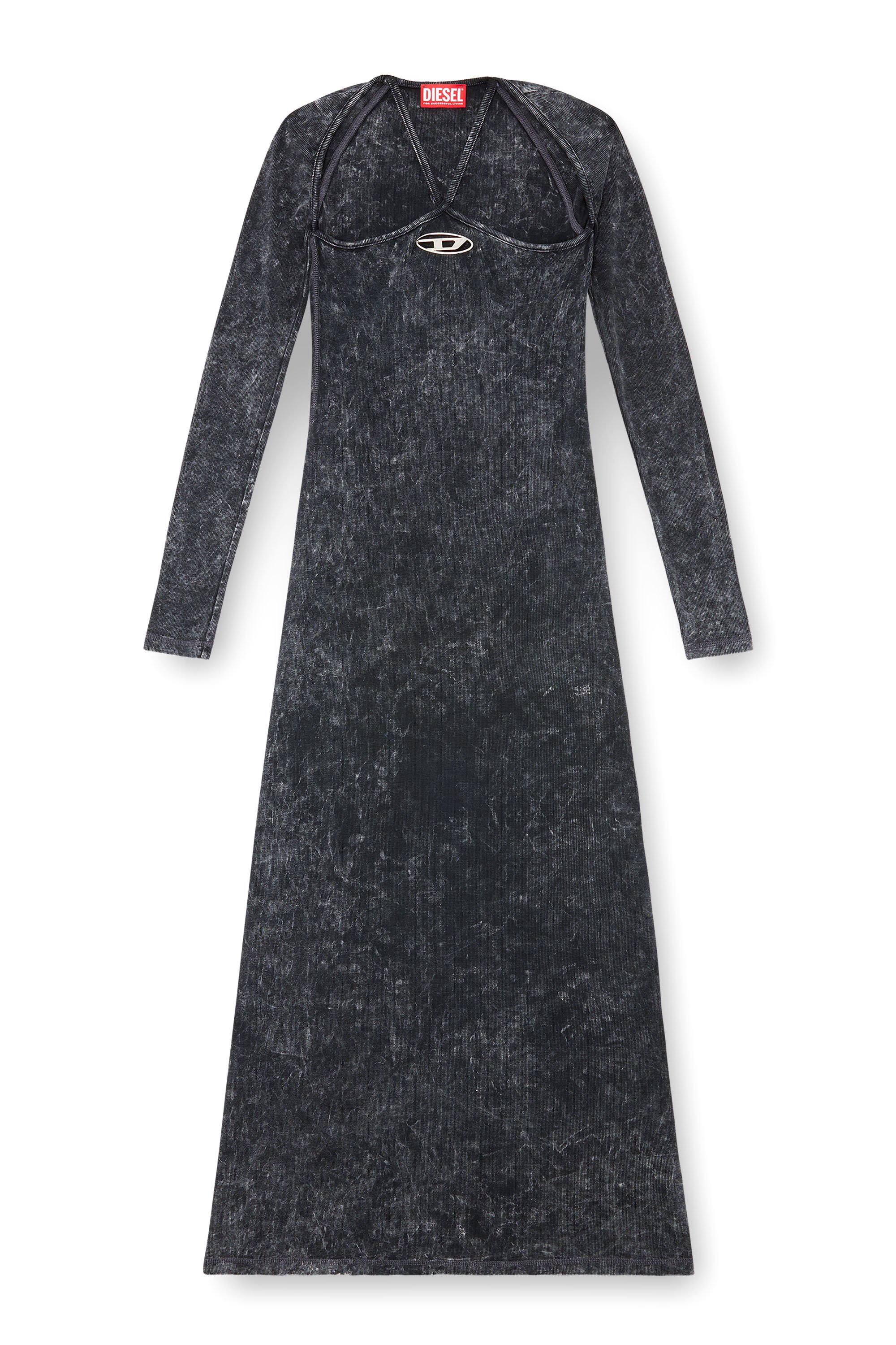 Diesel - D-MARINEL, Woman Long dress with marbled effect in Black - Image 1