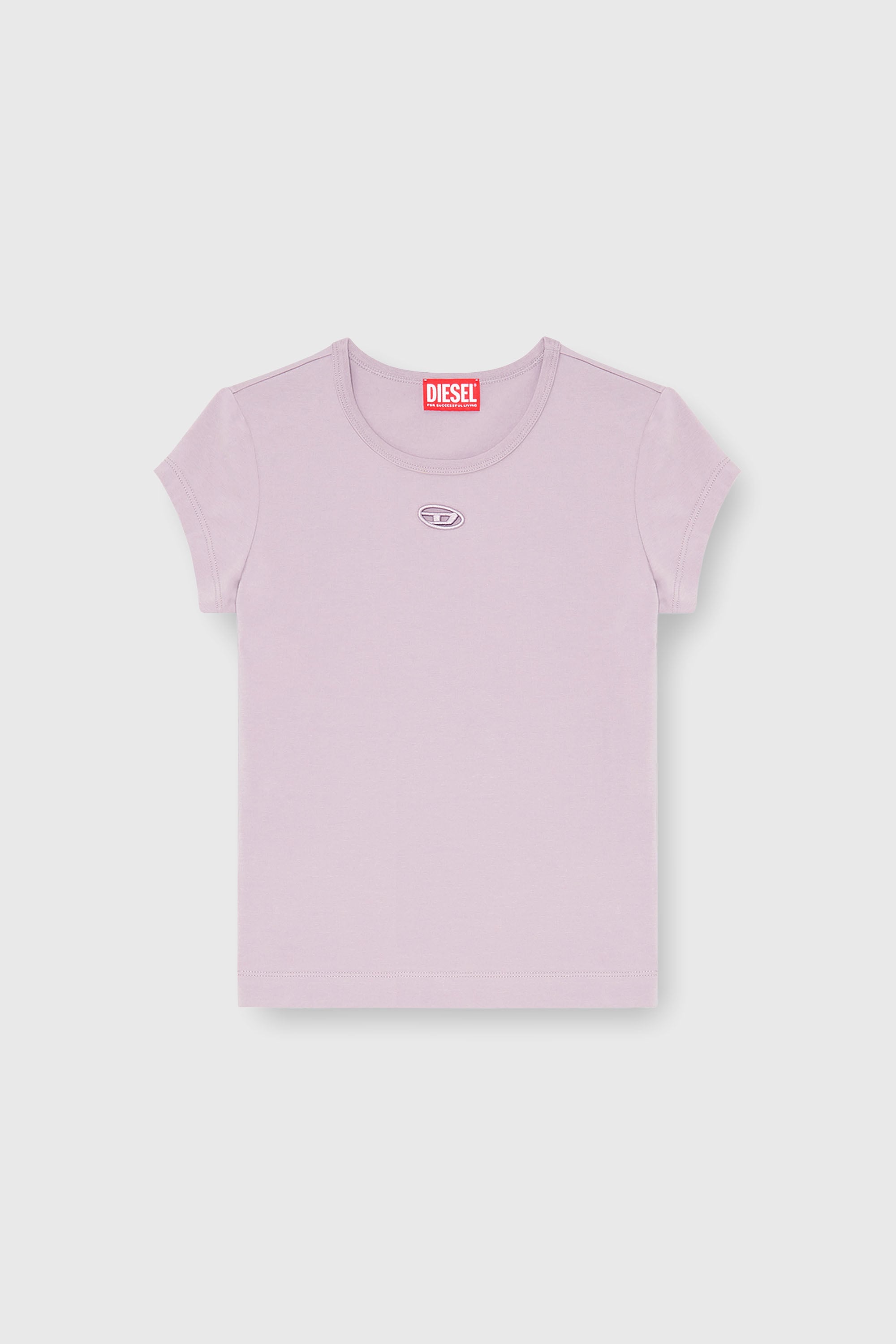 Diesel - T-ANGIE-OD, Damen T-Shirt mit ausgeschnittenem, besticktem Logo in Lila - 2