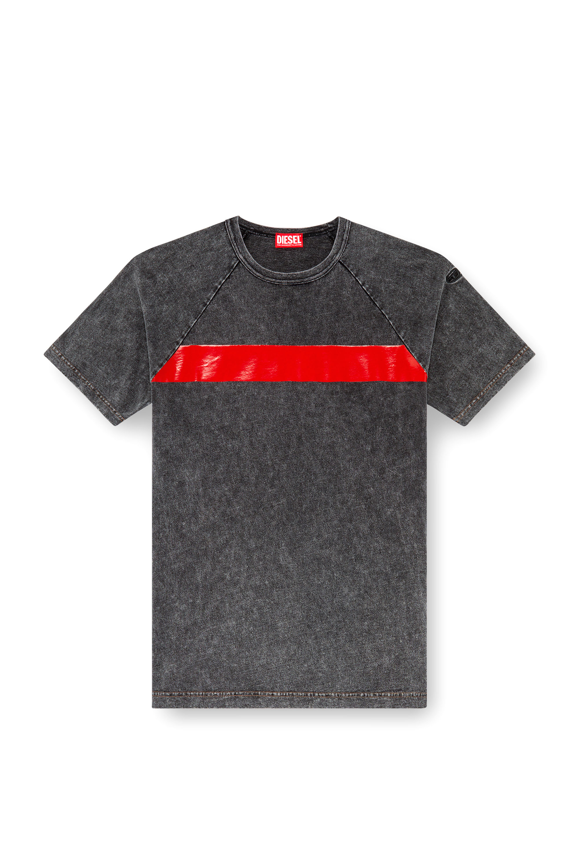 Diesel - T-RADJUST-Q1, Herren Marmoriertes T-Shirt mit glänzendem Streifen in Schwarz - Image 3