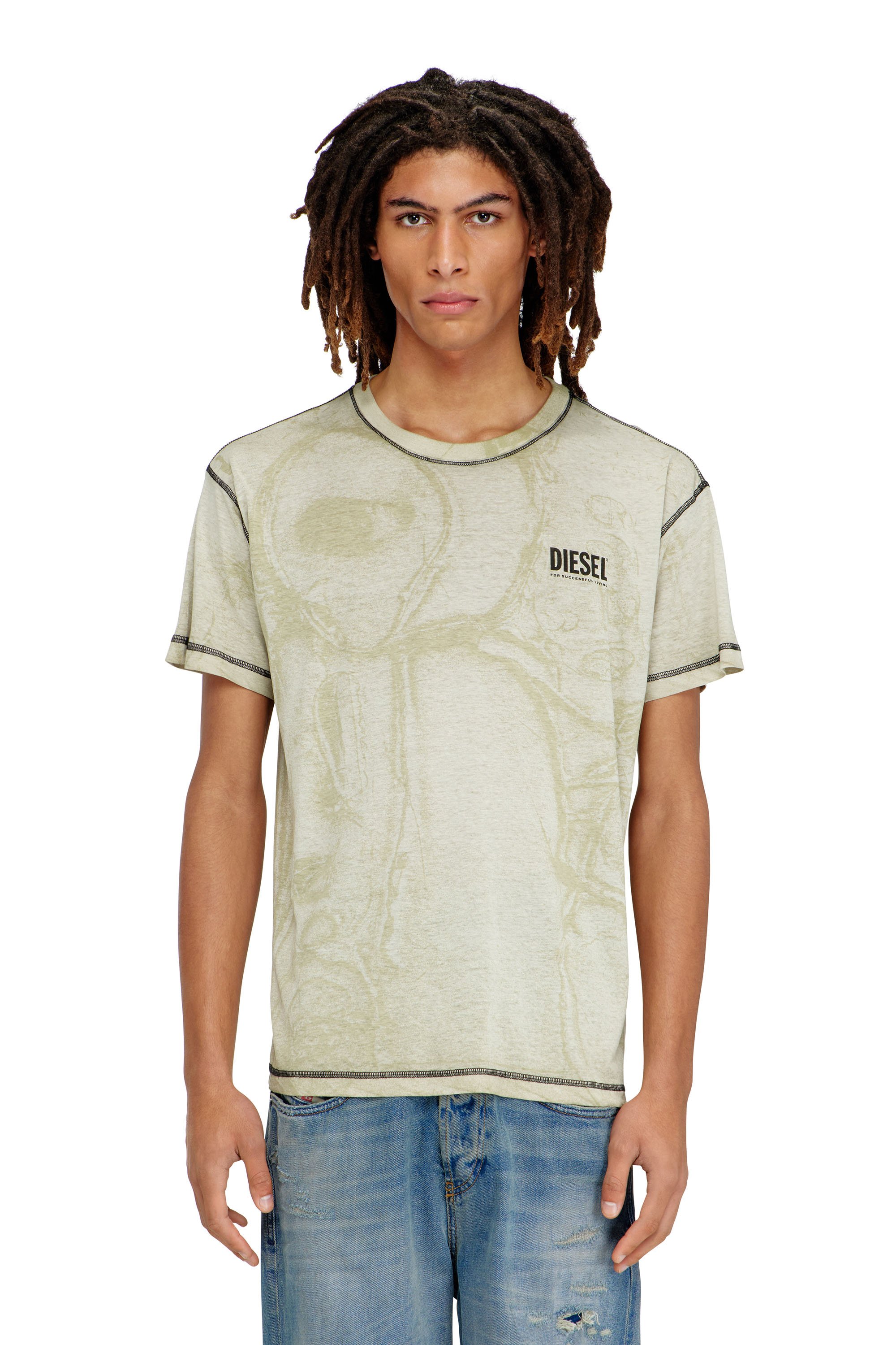 Diesel - T-NORM-V15, Man's Hemp-cotton T-shirt with all-over print in Grey - 1