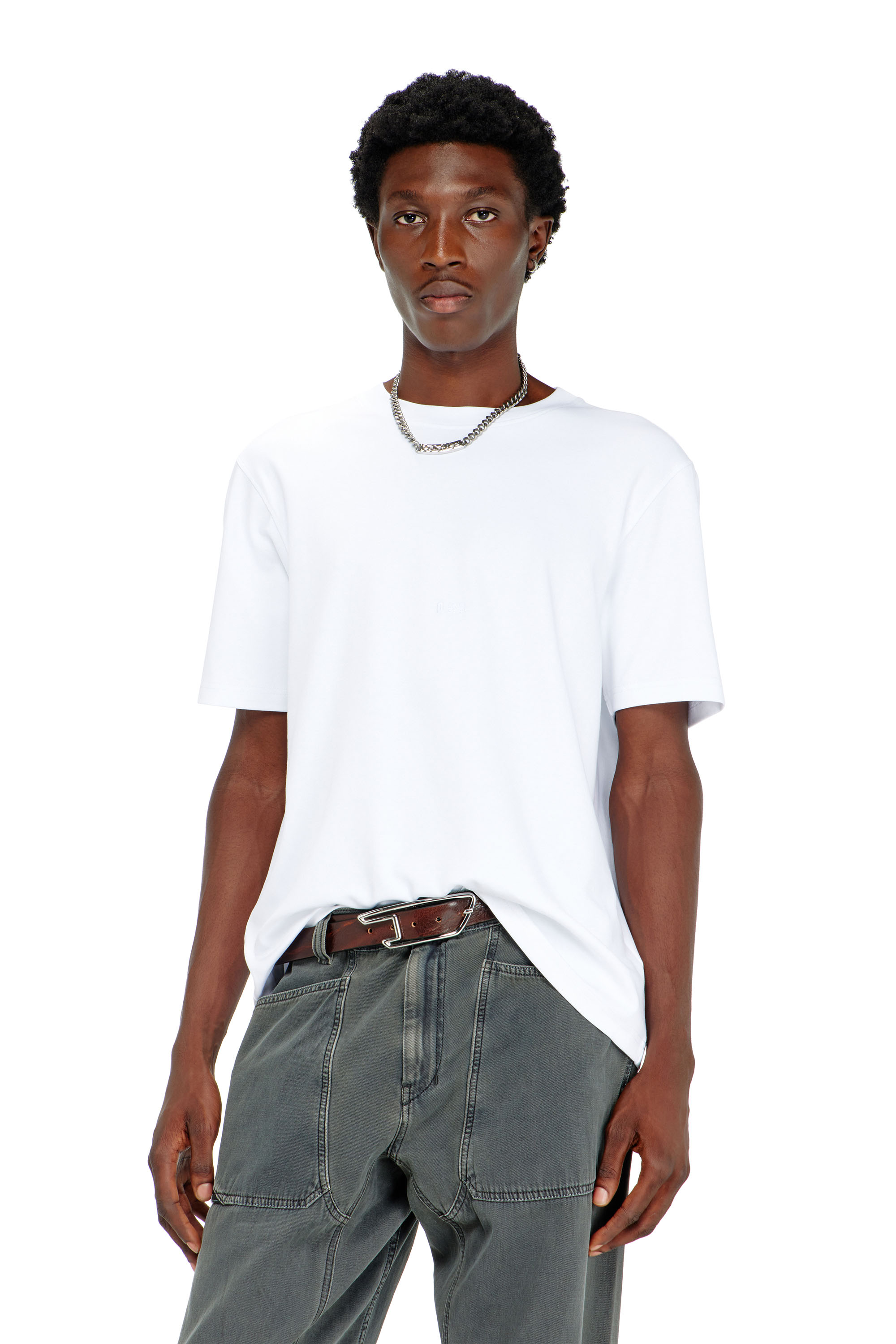 Diesel - T-ADJUST-AA2, Herren T-Shirt aus Baumwoll-Interlock mit Logo-Stickerei in Wei&szlig; - 1