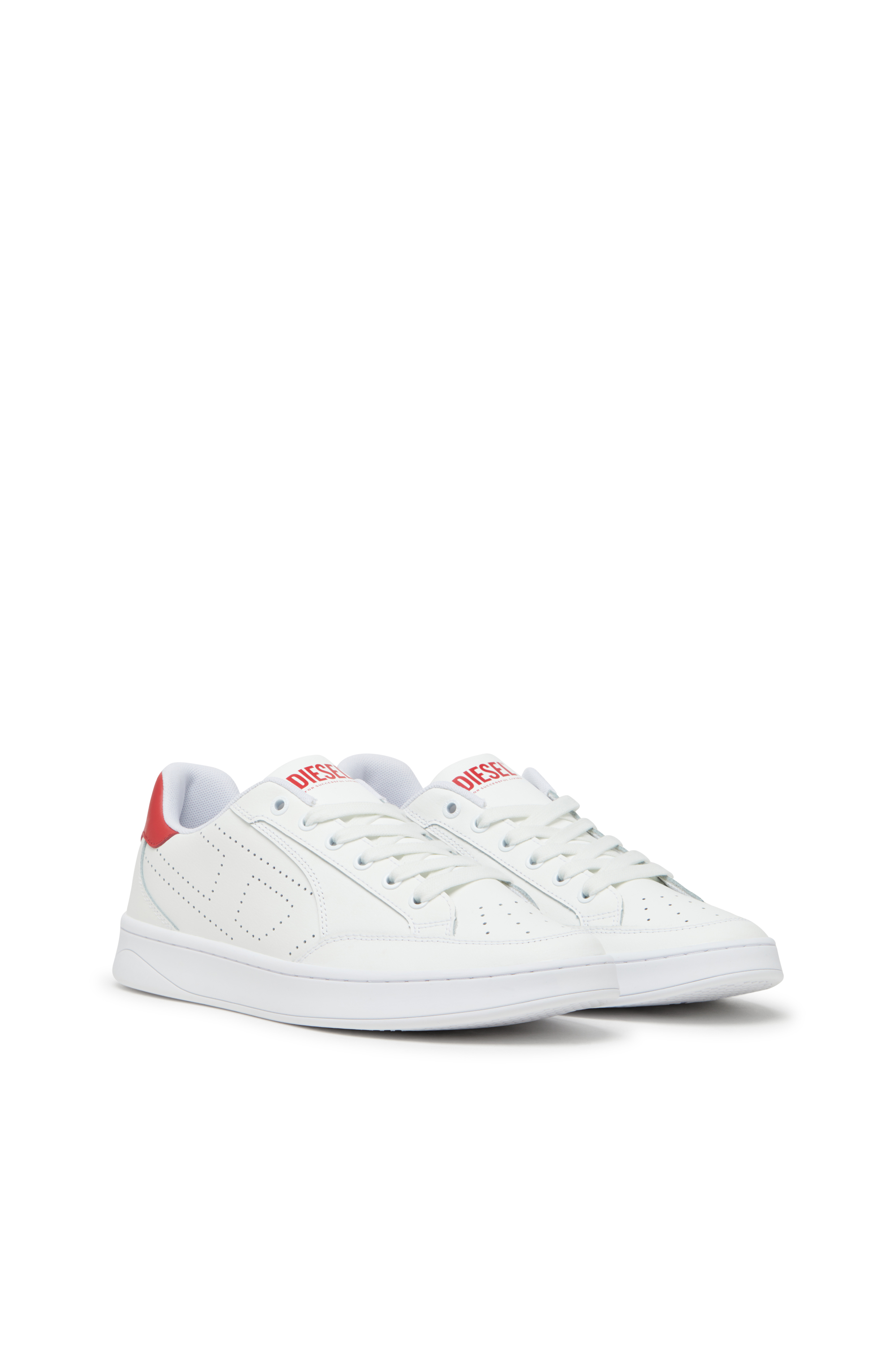 Diesel - S-DAKOTA LOW, Herren S-Dakota-Sneakers aus Leder mit perforiertem Logo in Weiss/Rot - 2