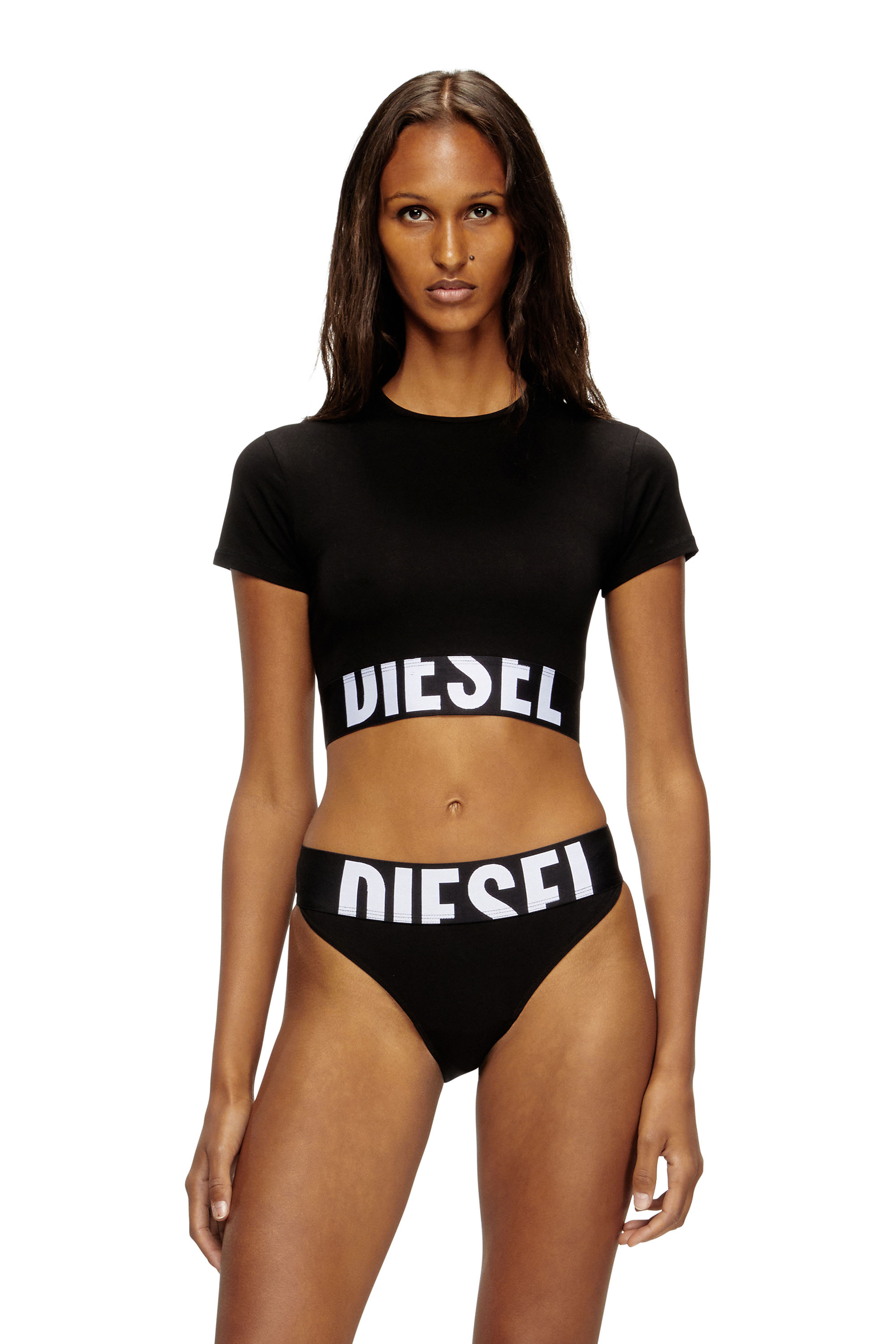 Diesel - UFTEE-SPORT-CROPPED-T-SHIRT, Damen Sportliches verkürztes Top mit Logo-Band in Schwarz - 1