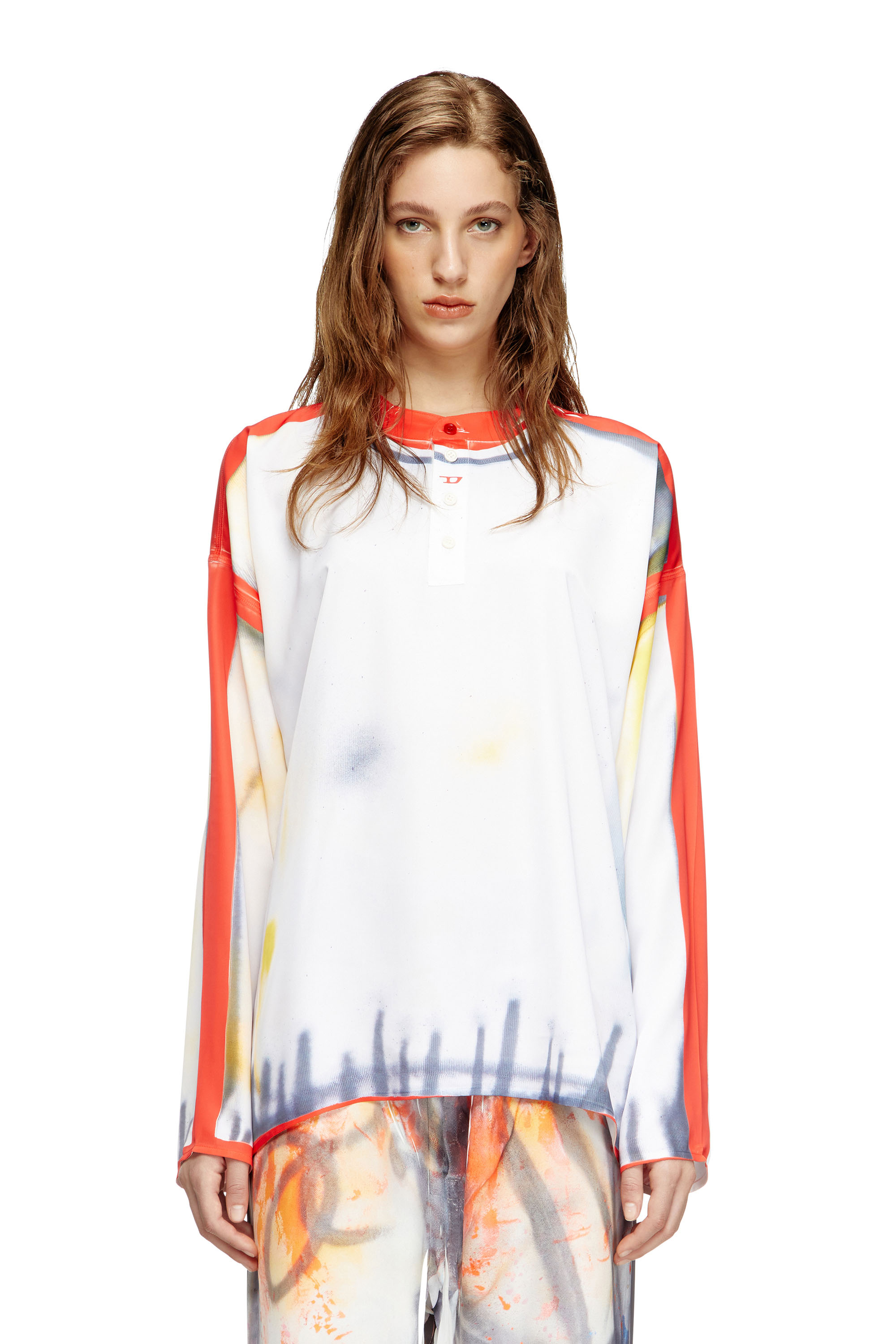 Diesel - T-OLAVI-A-SER-GRAFFITI-USA, Unisex Henley-Top im Graffiti-Print in Rot/Weiss - 5