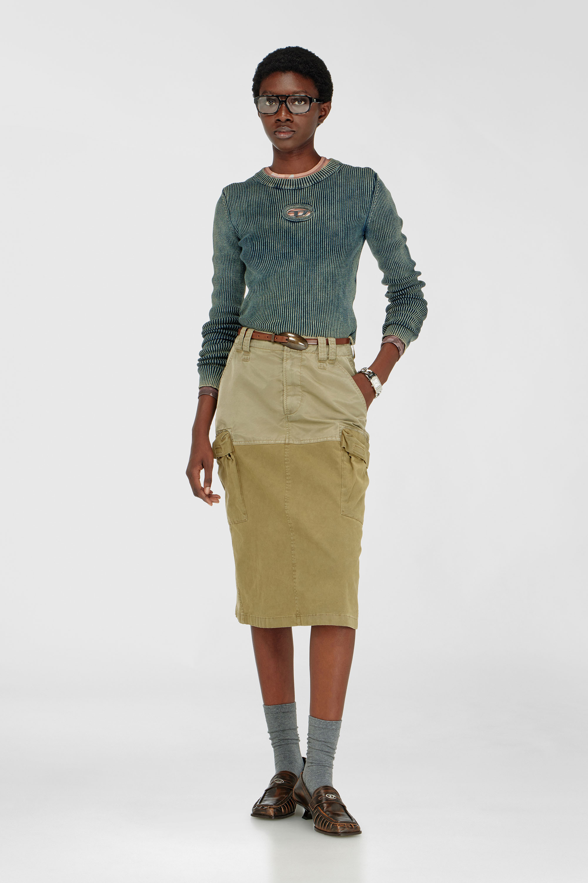 Diesel - M-ANCHOR-A, Damen Top aus Rippstrick mit Oval D in Dunkelblau - 1
