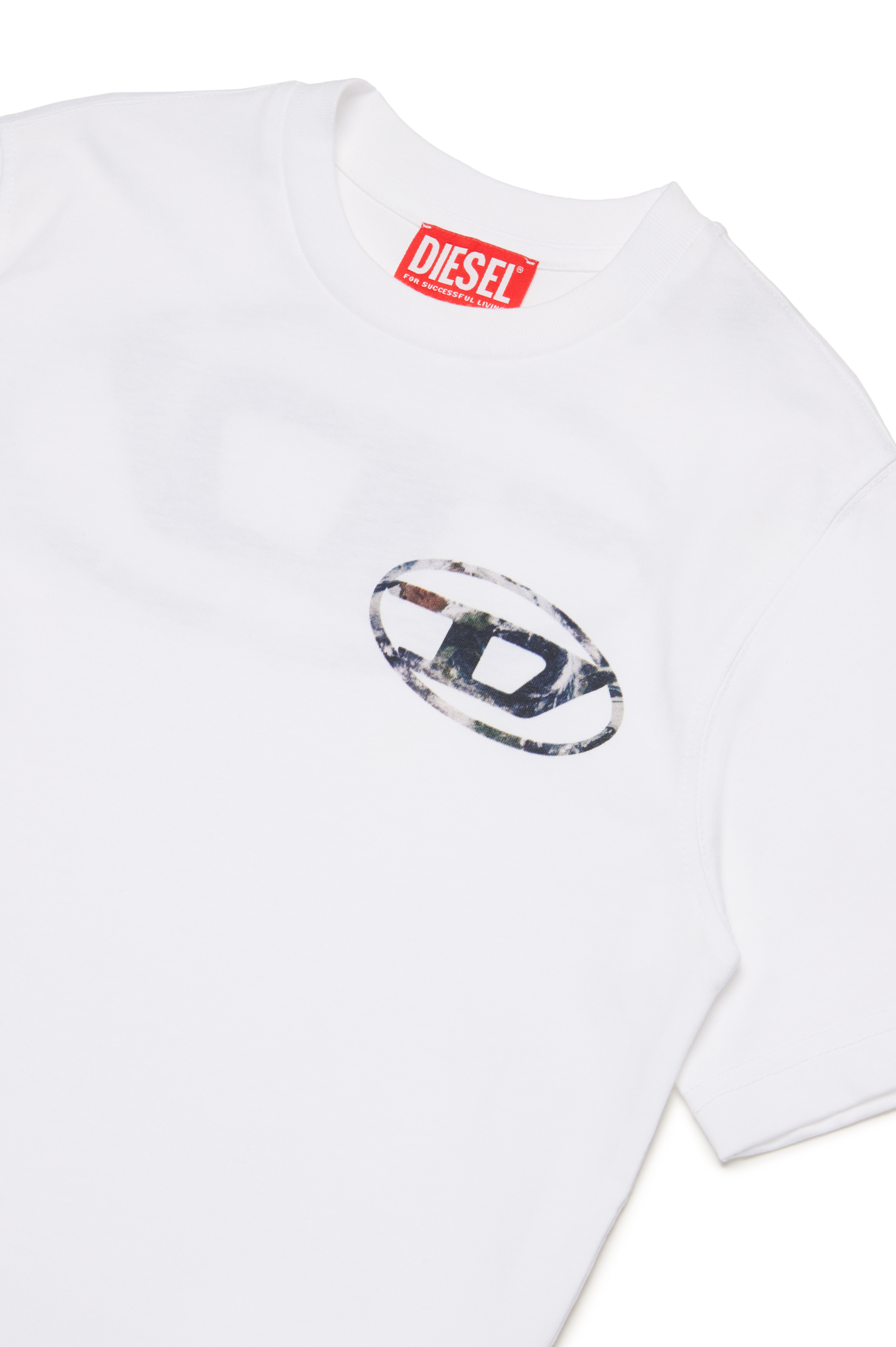 Diesel - TWASHL6 OVER, Herren T-Shirt mit ovalem Logo in marmorierter Optik in Weiss - Image 3