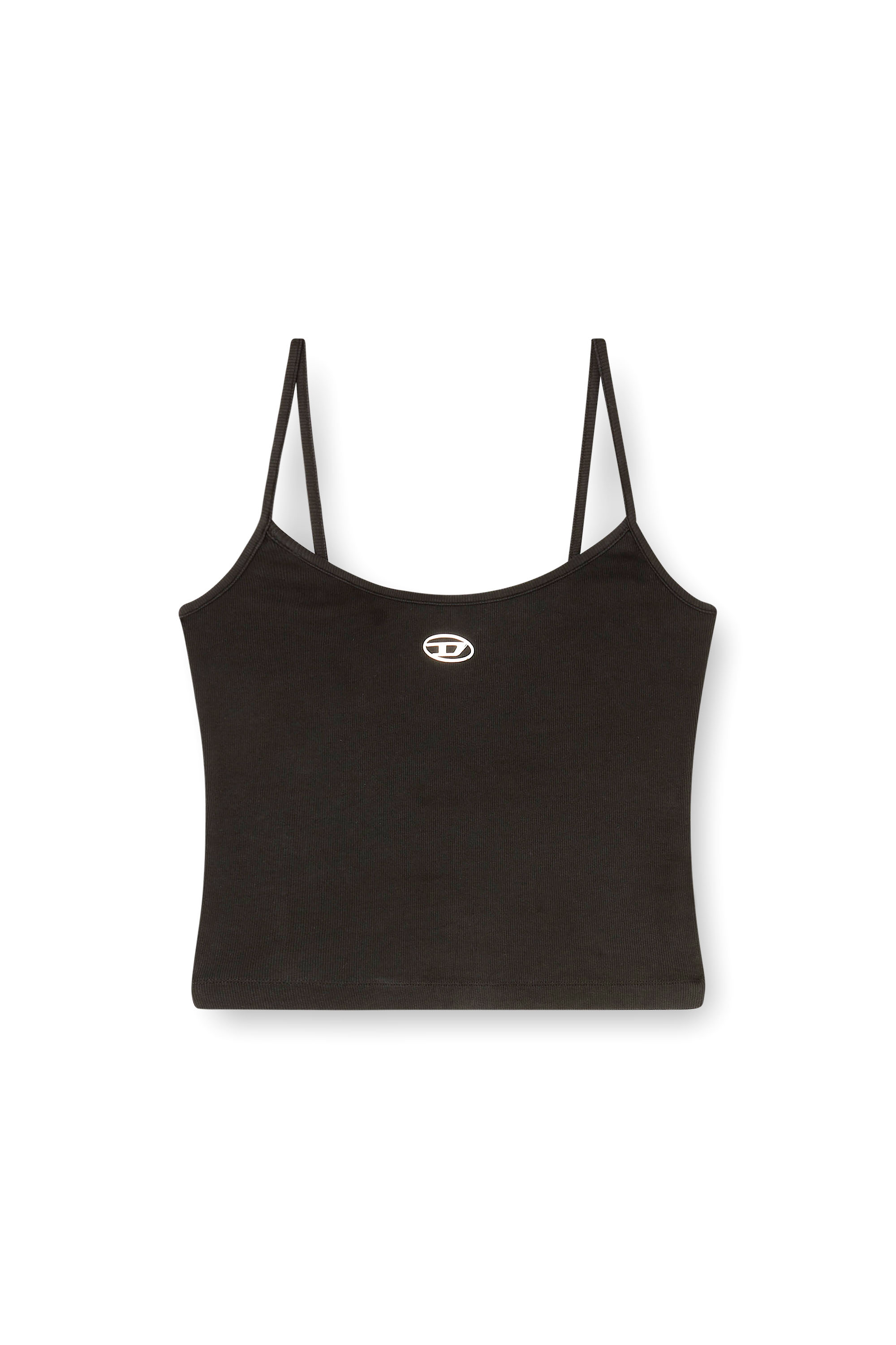 Diesel - T-HUPY-OD, Damen Rippen-Top mit metallicfarbenem Oval D in Schwarz - 2