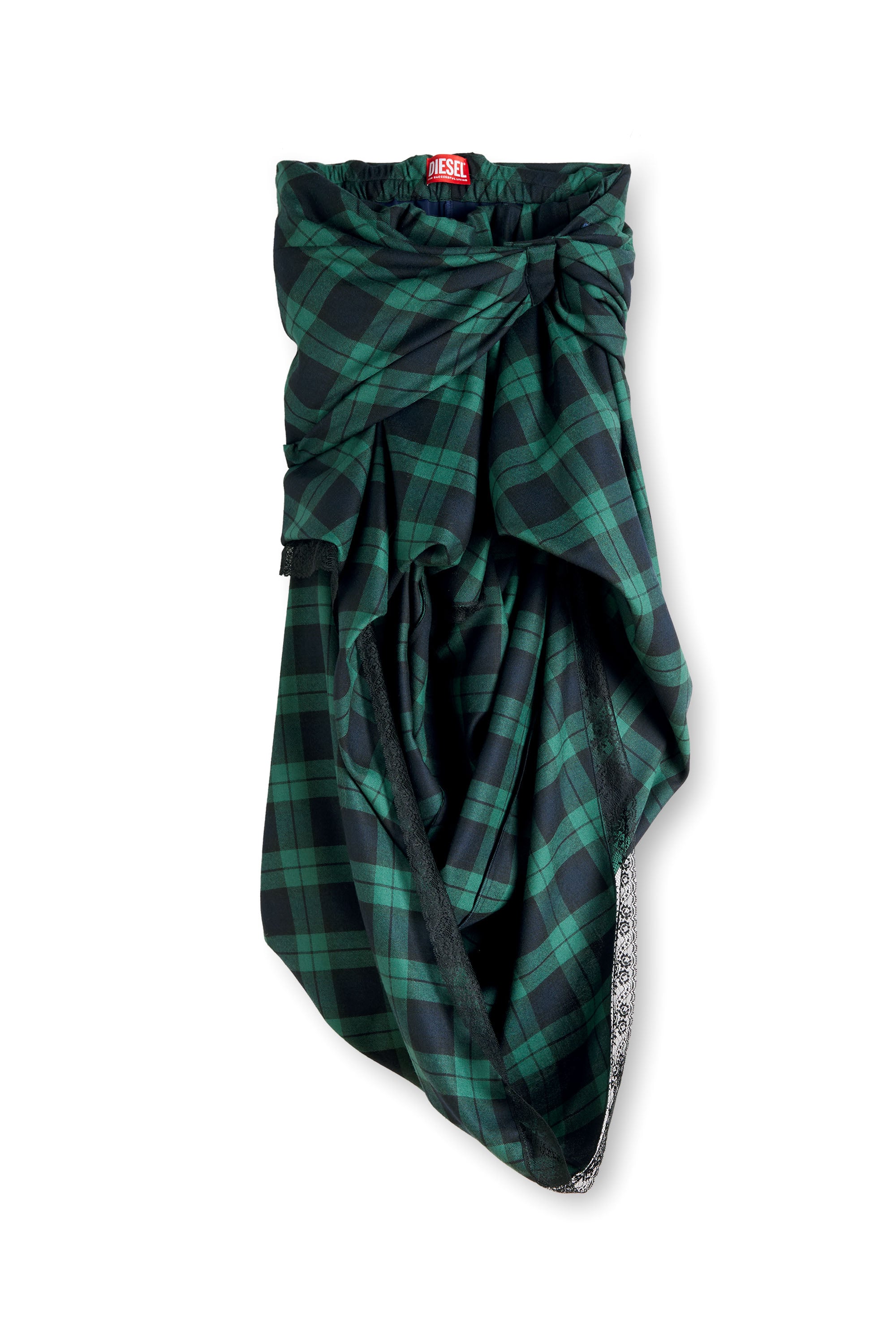 Diesel - O-WINNY, Damen Midilanger Rock im Tartan-Look mit Spitzenbesatz in Gr&uuml;n/Blau - 2