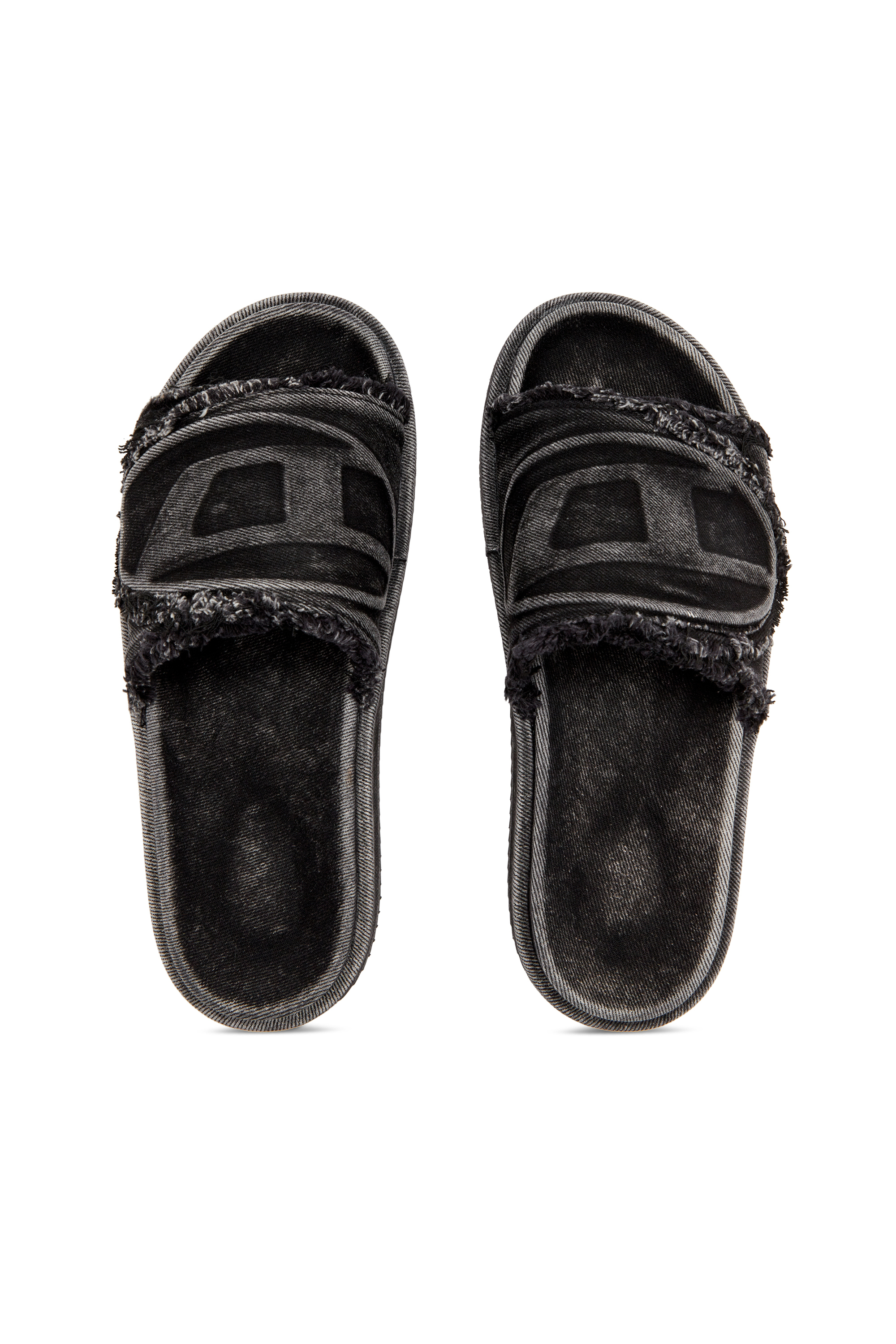 Diesel - SA-SLIDE D OVAL, Unisex Sa-Slide D-Slides aus vielgetragenem Denim in Schwarz - 5