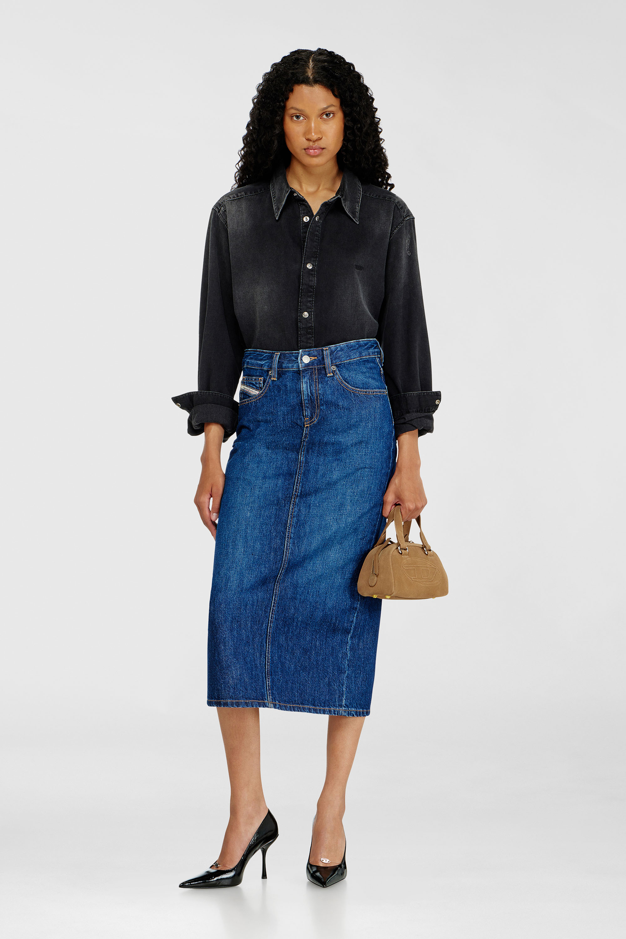 Diesel - DE-SKYE-D, Damen Denim-Midirock in Mittelblau - 1