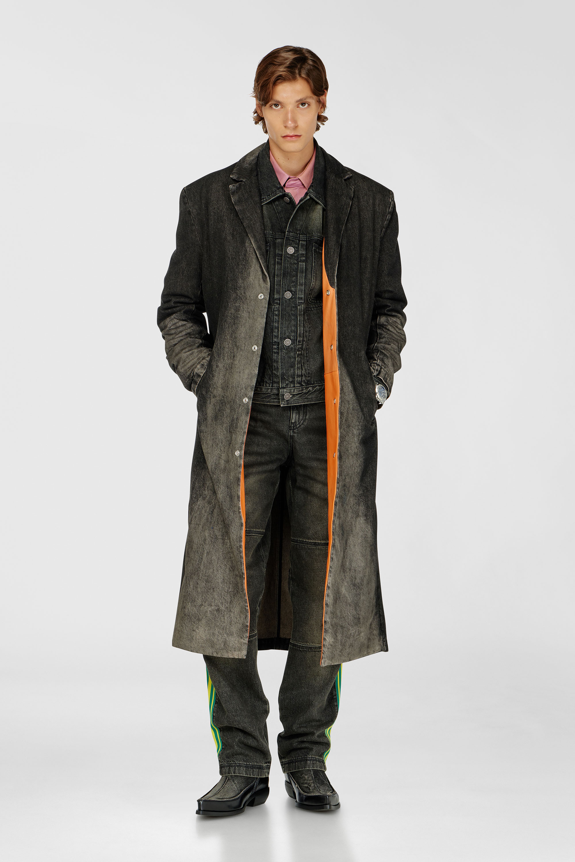 Diesel - D-IANCH-FSJ, Unisex Langer Mantel aus Denim mit Used-Effekt in Schwarz - 2