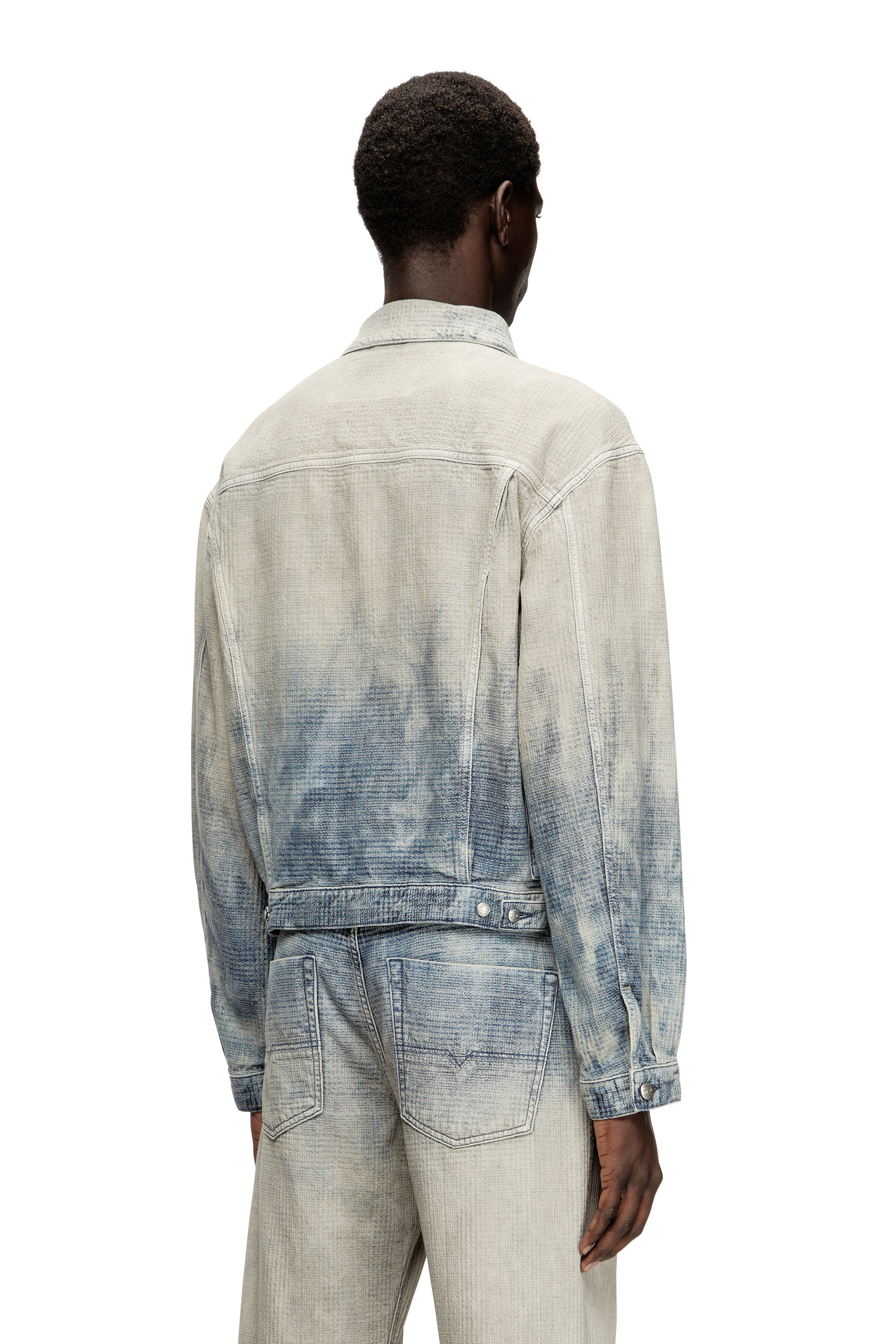 Diesel - D-RANGER, Unisex Trucker-Jacke aus Prince-of-Wales-Jacquard-Denim in Grau/Blau - 4