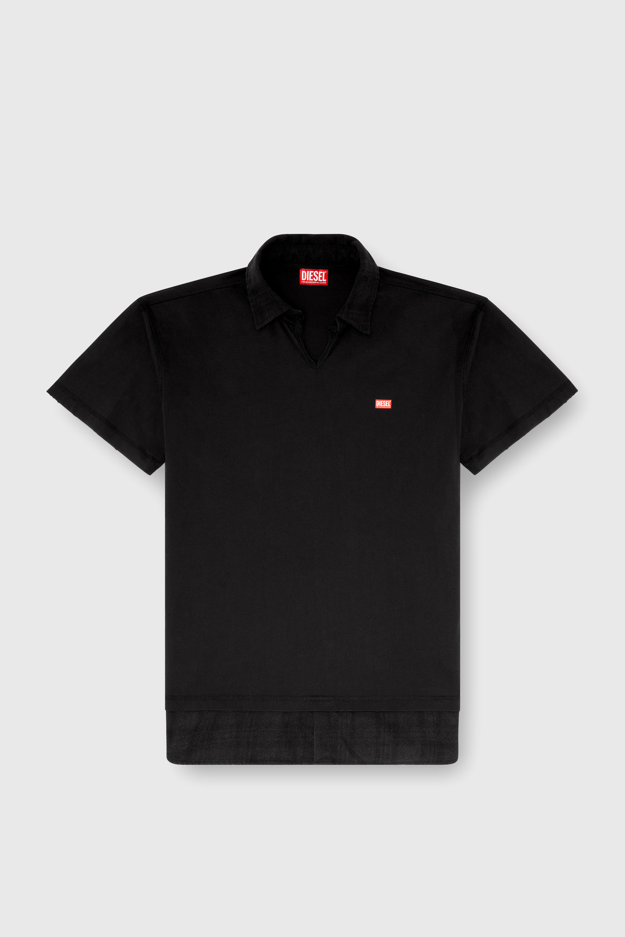 Diesel - T-ANSEL, Herren Jersey-Poloshirt mit Flanellkaro-Details in Schwarz - 2