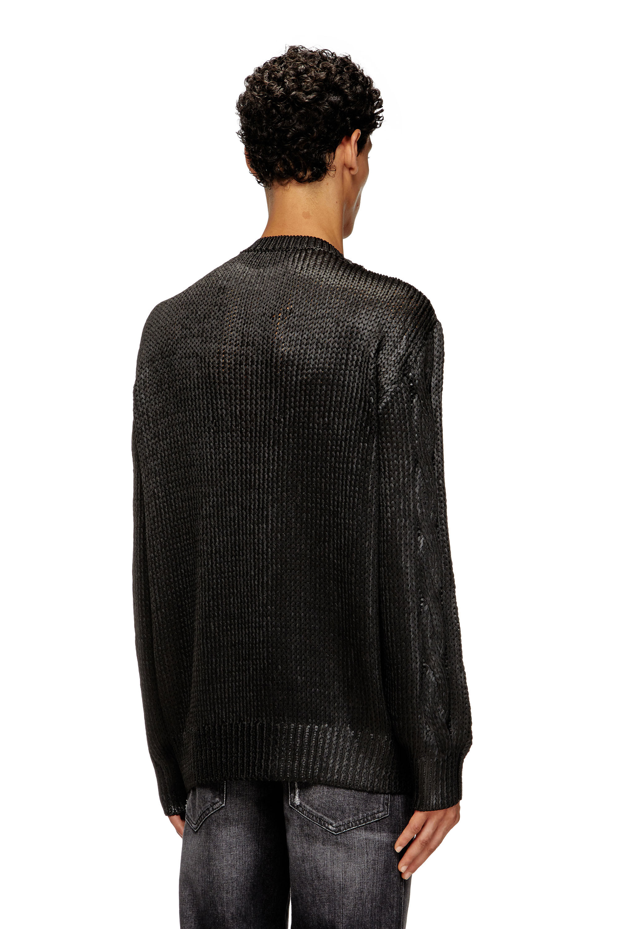 Diesel - K-MICHIU, Man's Cable-knit jumper with shiny effect in Black - 3