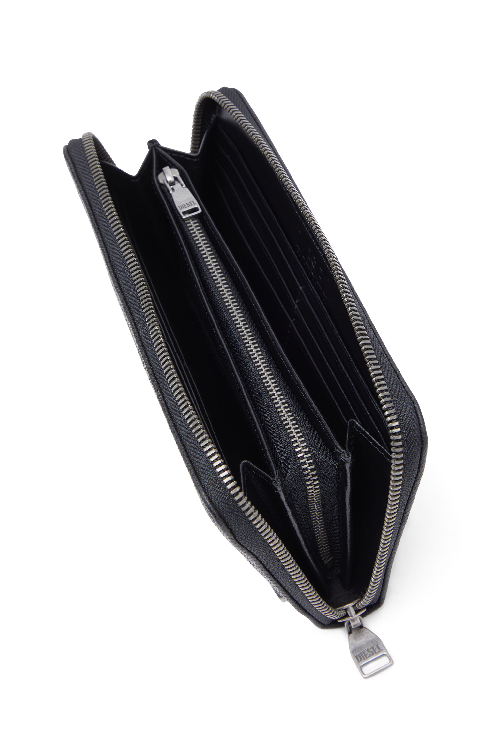 Diesel - CONTINENTAL ZIP L, Herren Langes Portemonnaie mit Reißverschluss aus Strukturleder in Schwarz - 3