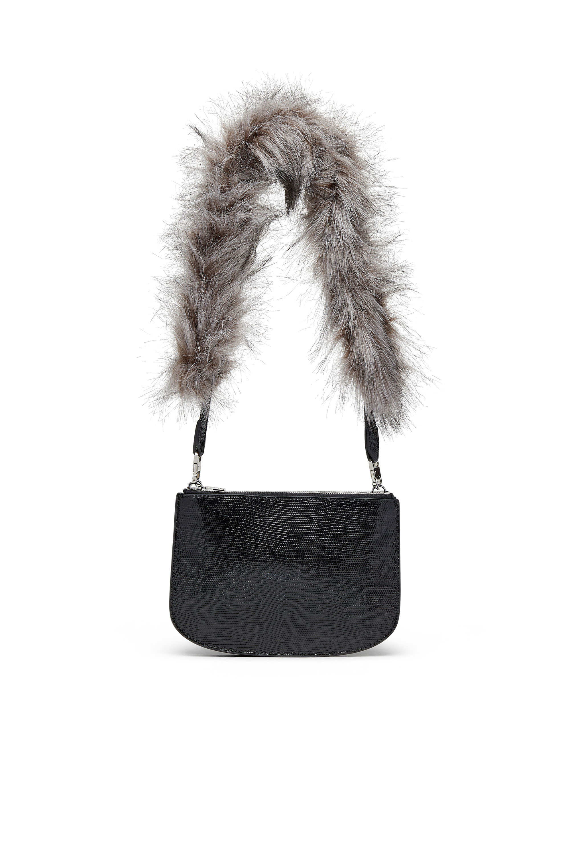 Diesel - 1DR TWIN, Damen Schultertasche mit Doppelbeutel aus geprägtem Leder in Schwarz - 2