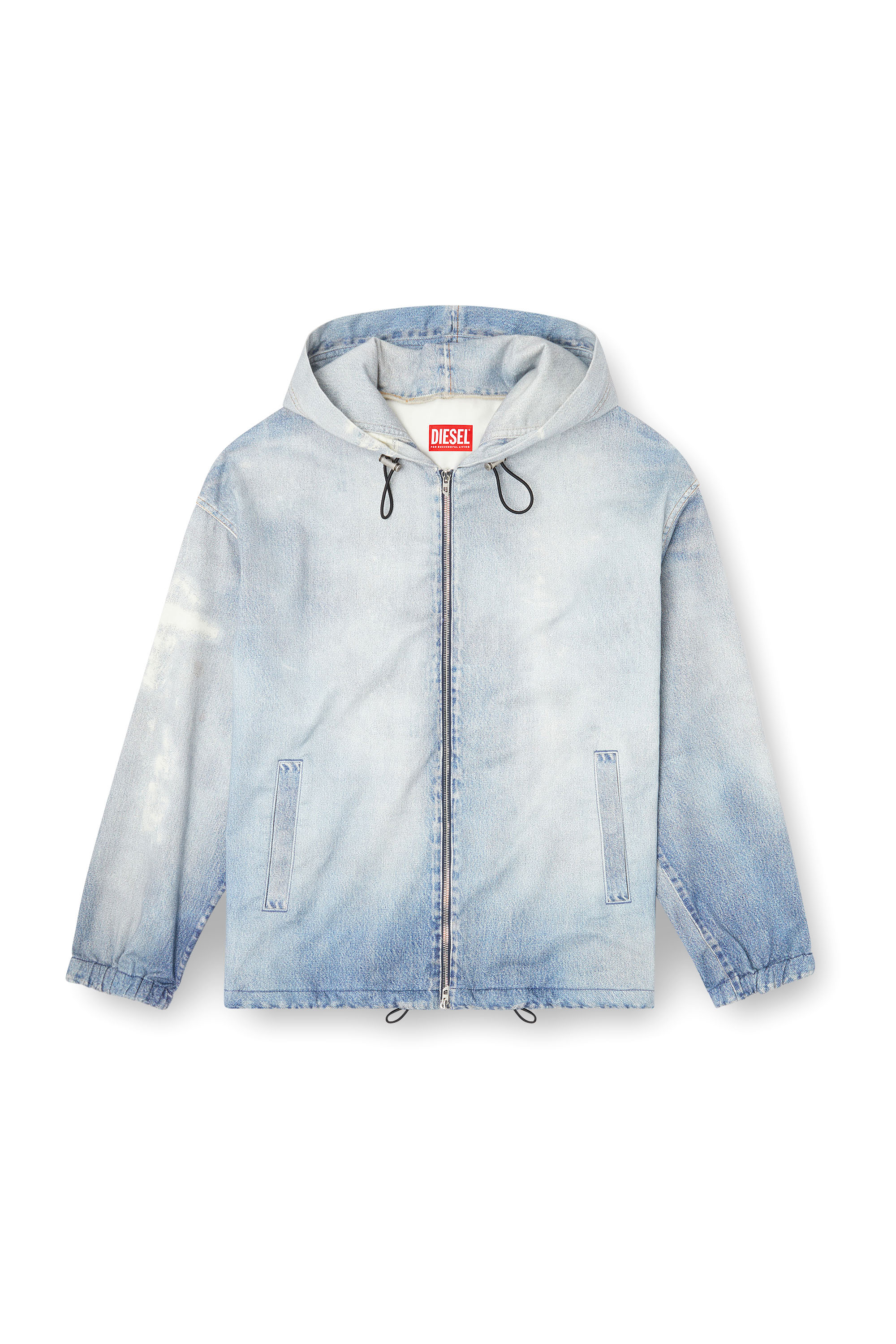 Diesel - D-WYNNY JOGG, Herren Jacke mit Kapuze aus bedruckter JoggJeans mit Bleicheffekt in Hellblau - 3