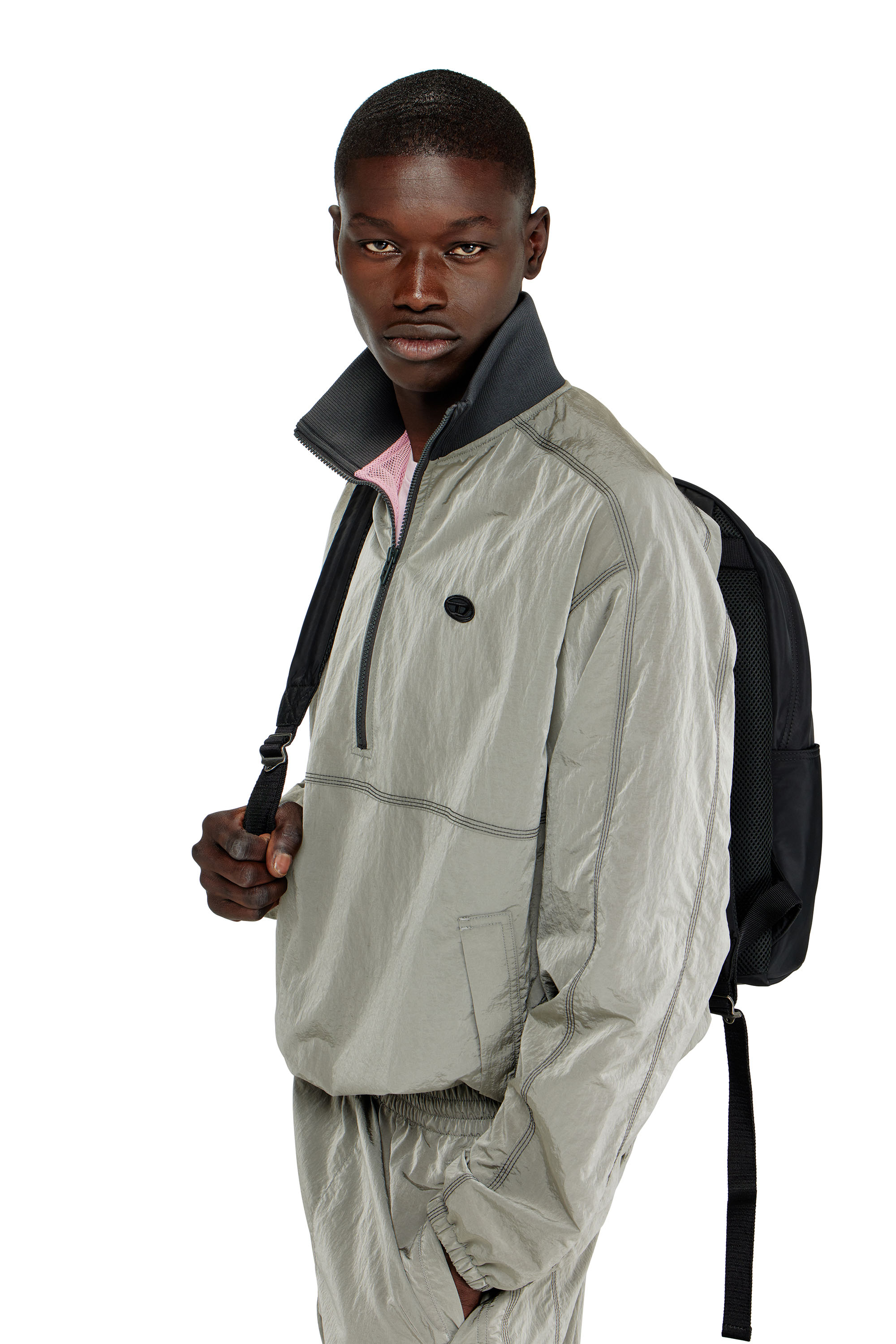 Diesel - J-ANOK, Herren Nylonjacke mit Crinkle-Effekt in Hellgrau - 5