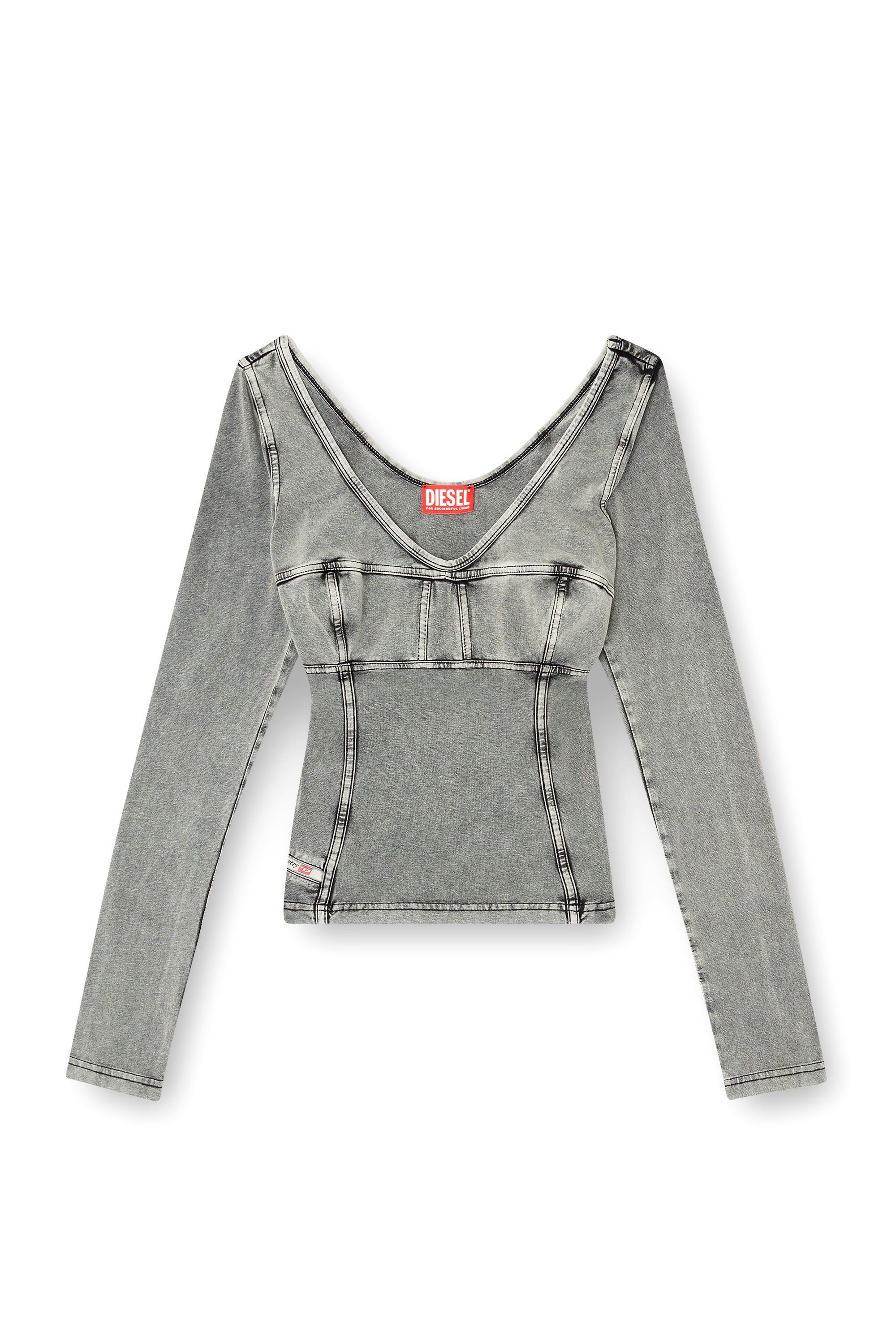 Diesel - T-ELIN, Damen Langarmtop mit Denim-Effekt in Grau - 3