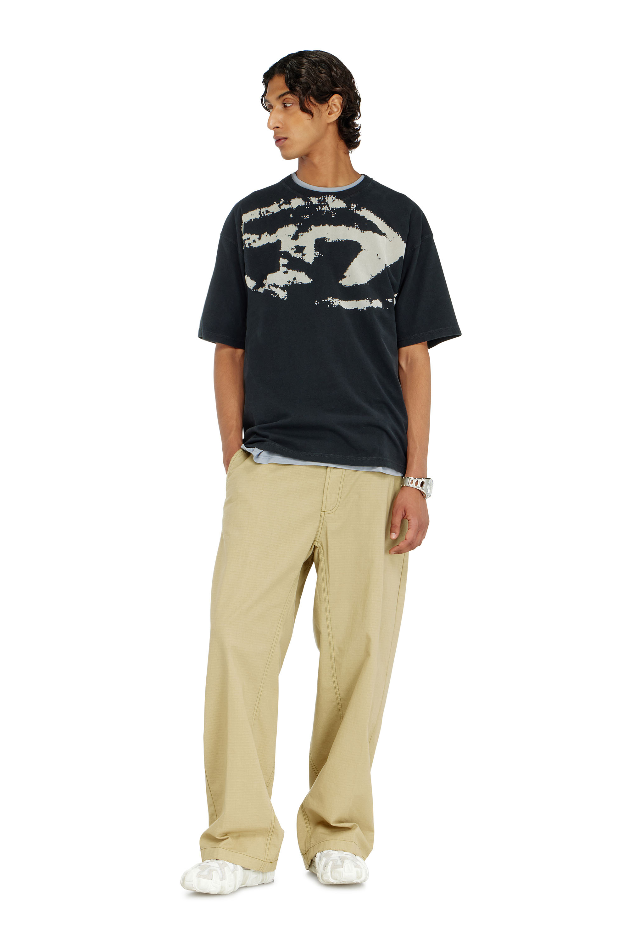Diesel - T-BOXT-N14, Herren T-Shirt mit beflocktem Distressed-Logo in Schwarz - 1