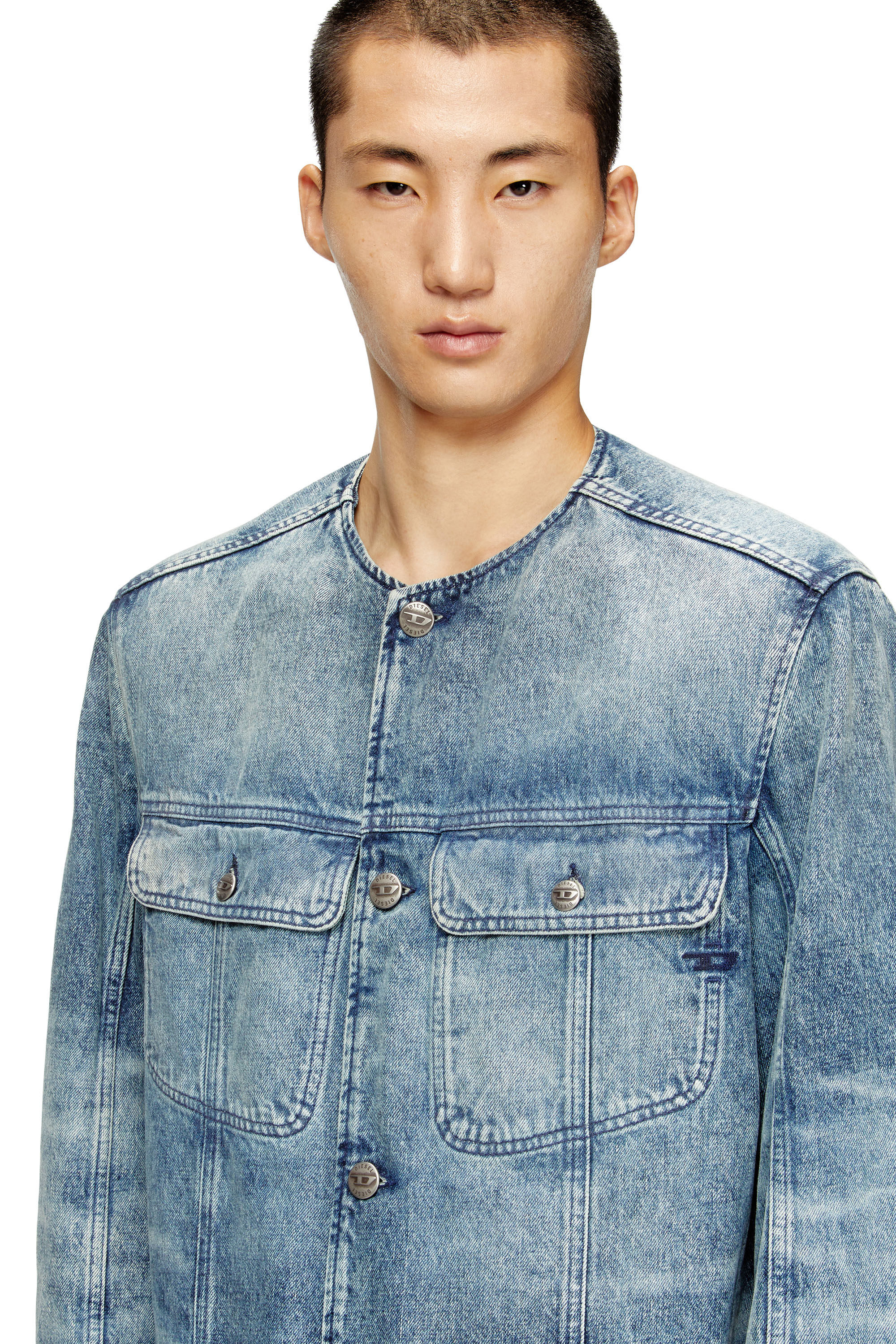 Diesel - D-ABERD-FSH1, Herren Mantel aus gelaserte Baumwolle-Hanf-Denim in Hellblau - 5
