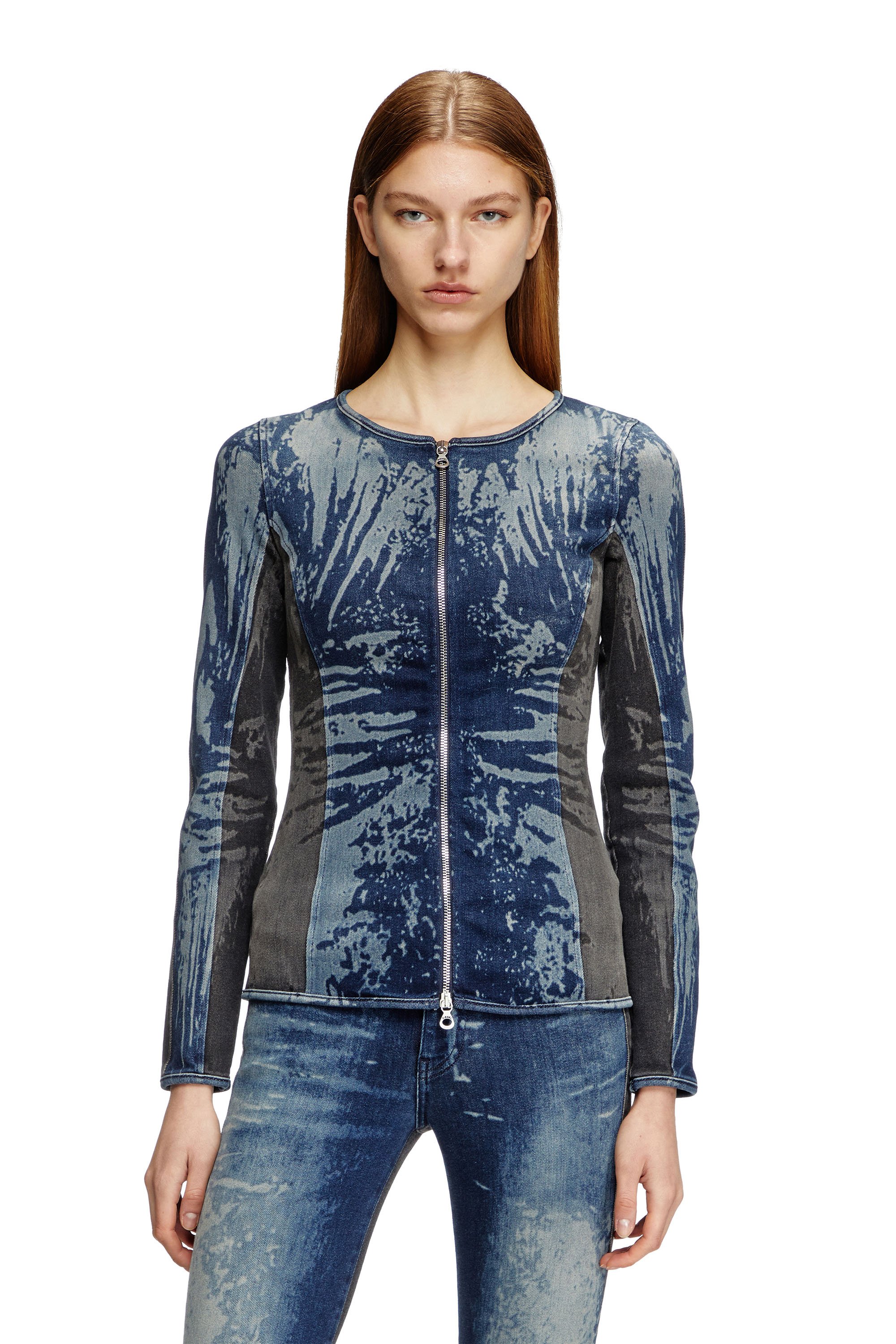 Diesel - DE-GARY-S, Damen Zipped top in bicolour denim in Dunkelblau - 1