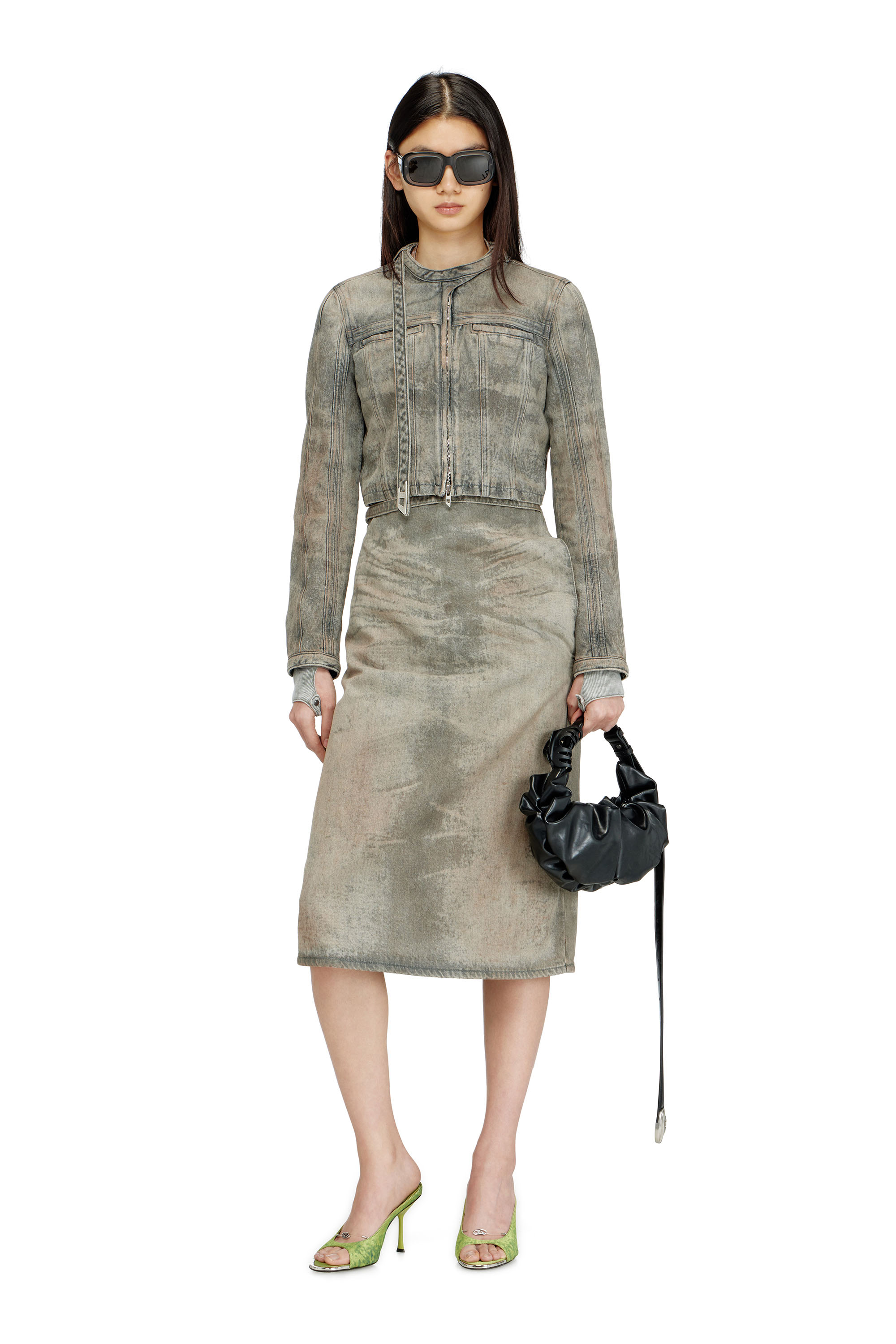 Diesel - DE-MORIKA-FSI, Damen Midirock aus Baumwoll-Hanf-Satin-Denim in Grau - 2