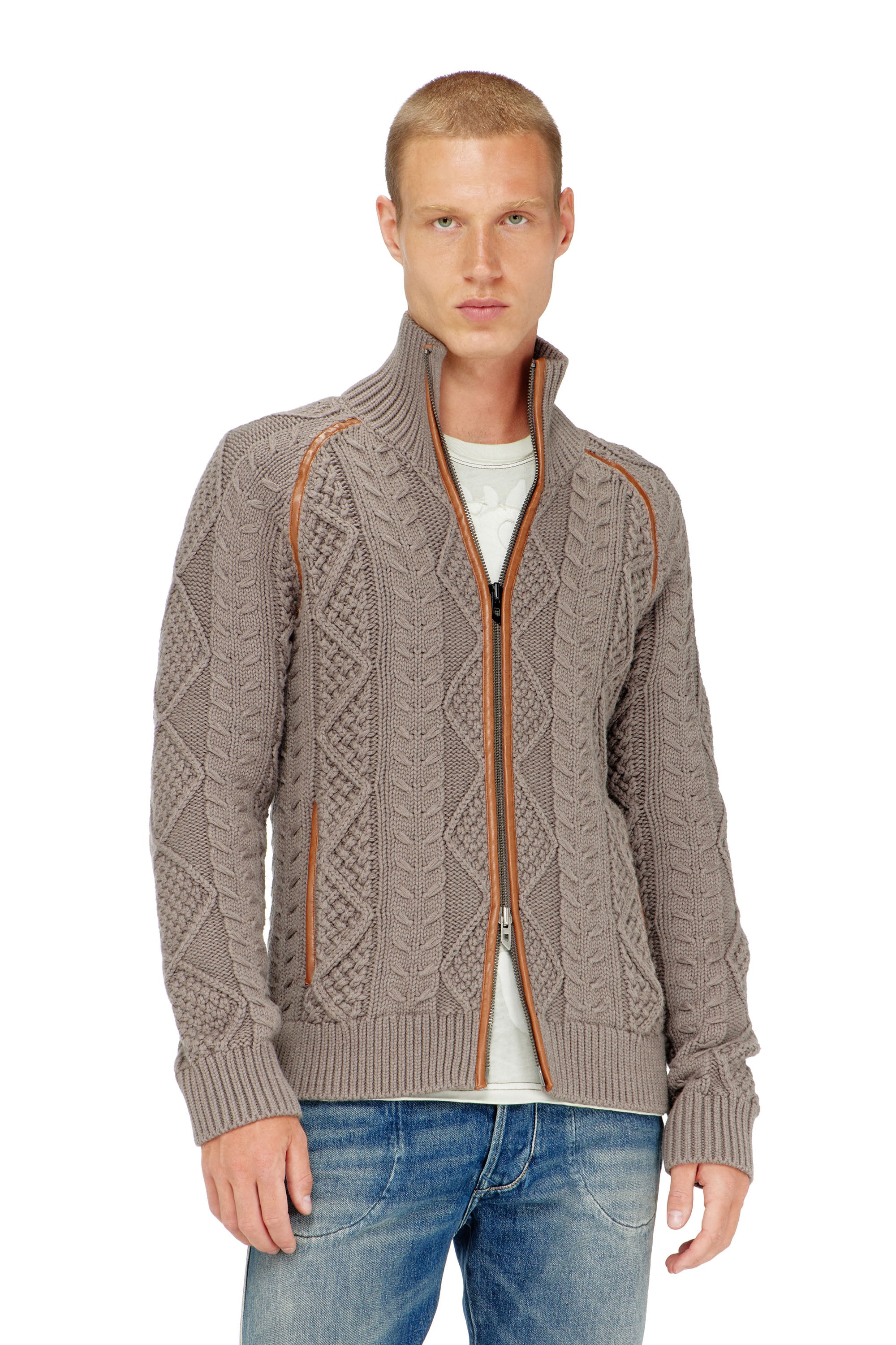 Diesel - K-INOKI, Herren Zip-Cardigan aus Zopfmusterstrick in null - 1