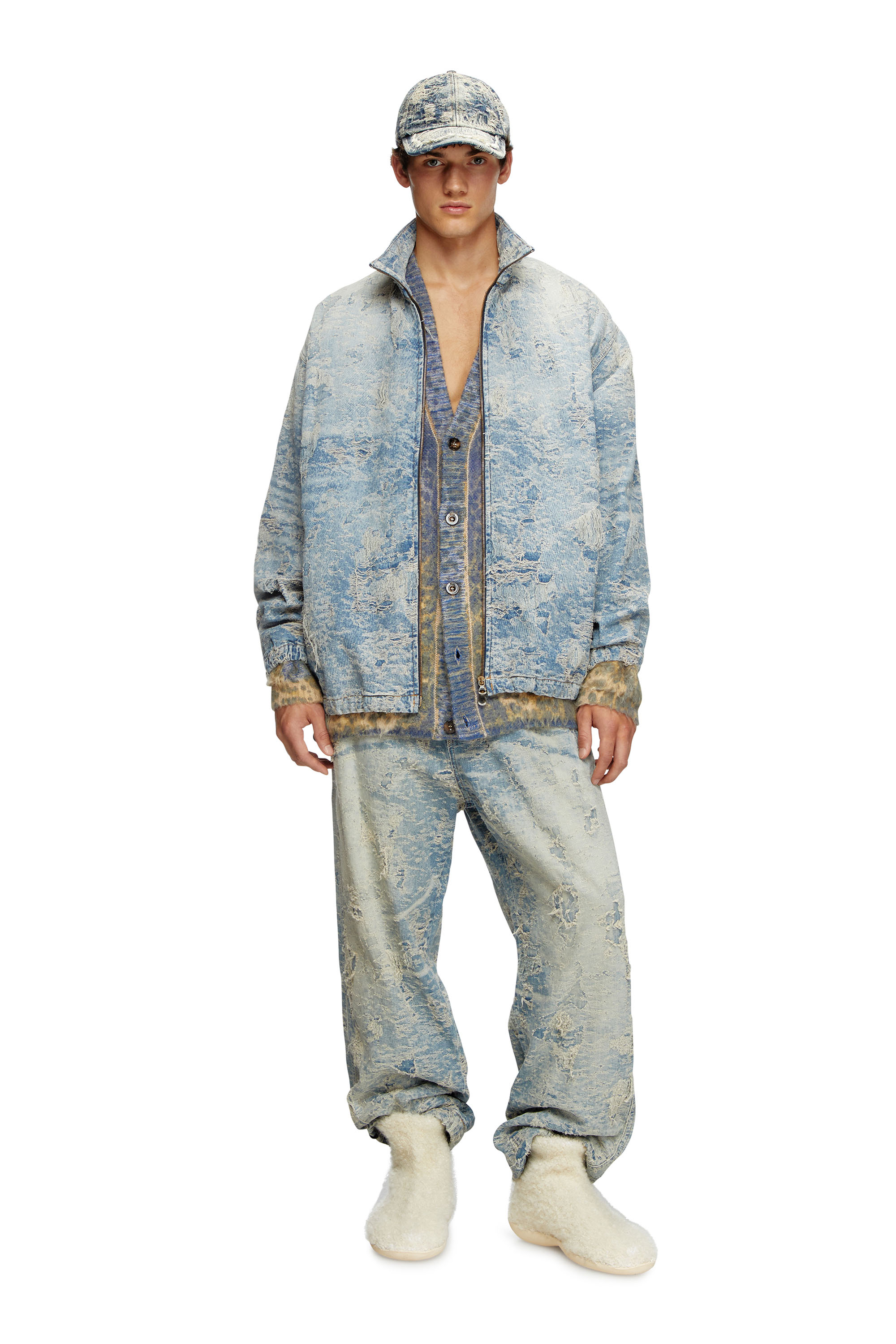 Diesel - D-KRAP-FSF, Unisex Jacke mit Reißverschluss aus Jacquard-Denim mit Schmutz-Effekt in Hellblau - 5