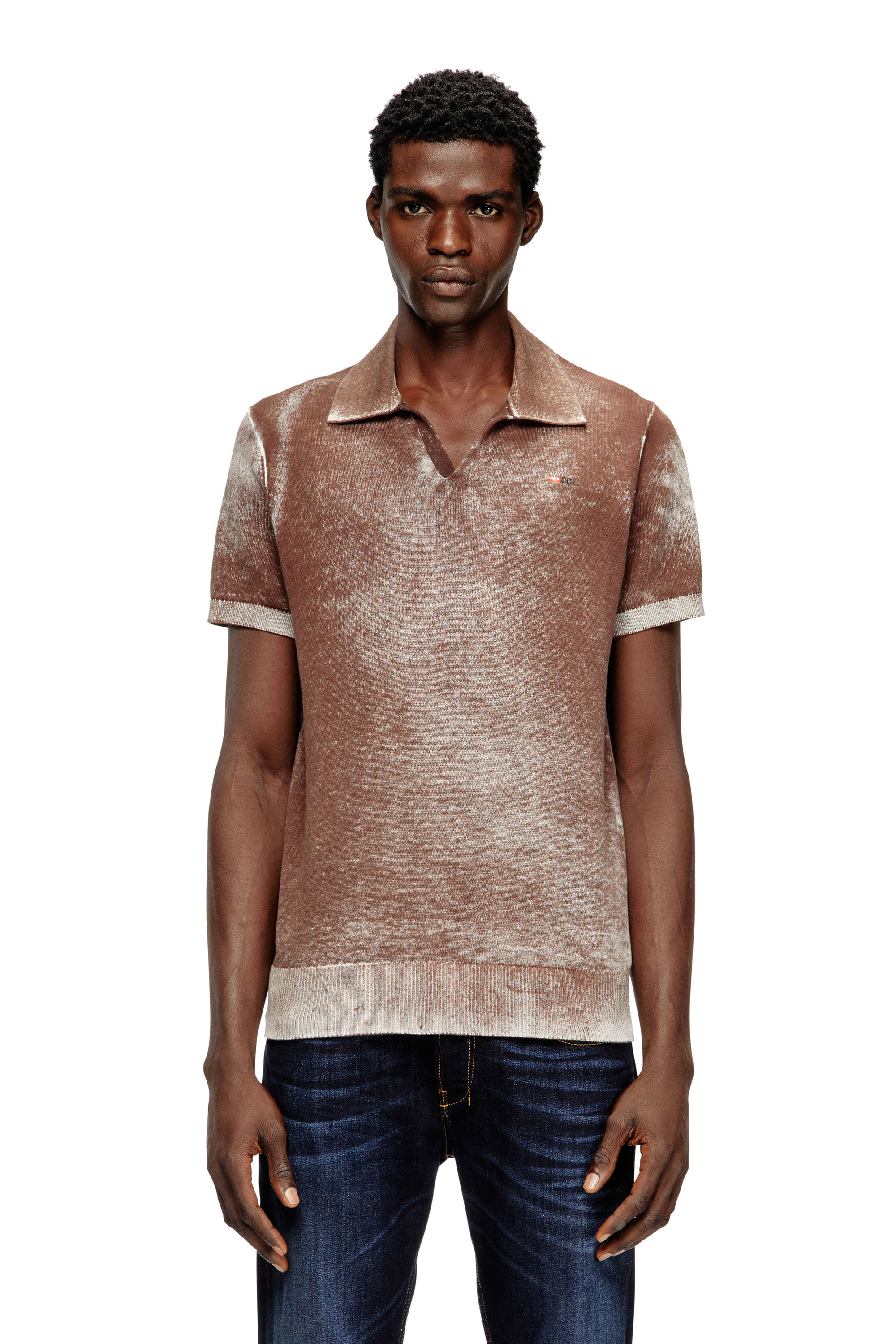 Diesel - K-LAWRIE, Herren Poloshirt aus Strick mit verwaschenem Umkehrdruck in Braun - 3