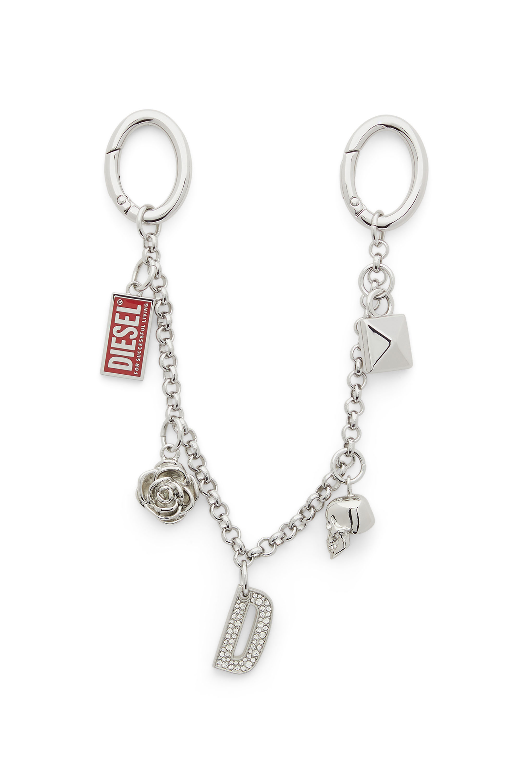 Diesel - CHAIN-D II S, Damen Metallkette mit ikonischen Anh&auml;ngern in Silber - 1