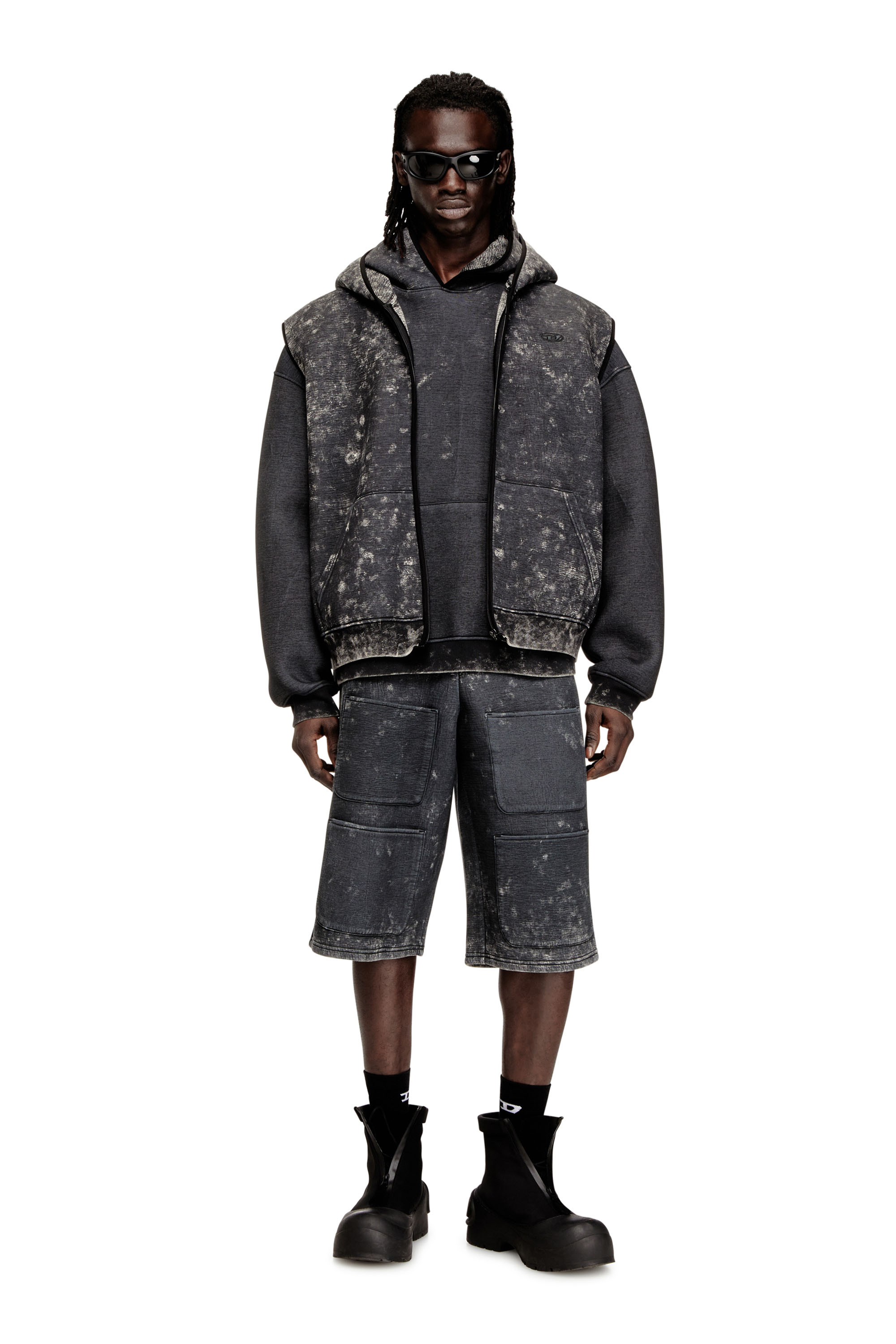 Diesel - S-TYP, Unisex Weit geschnittene Shorts aus Scuba mit Marmoreffekt in Schwarz/Dunkelgrau - 4