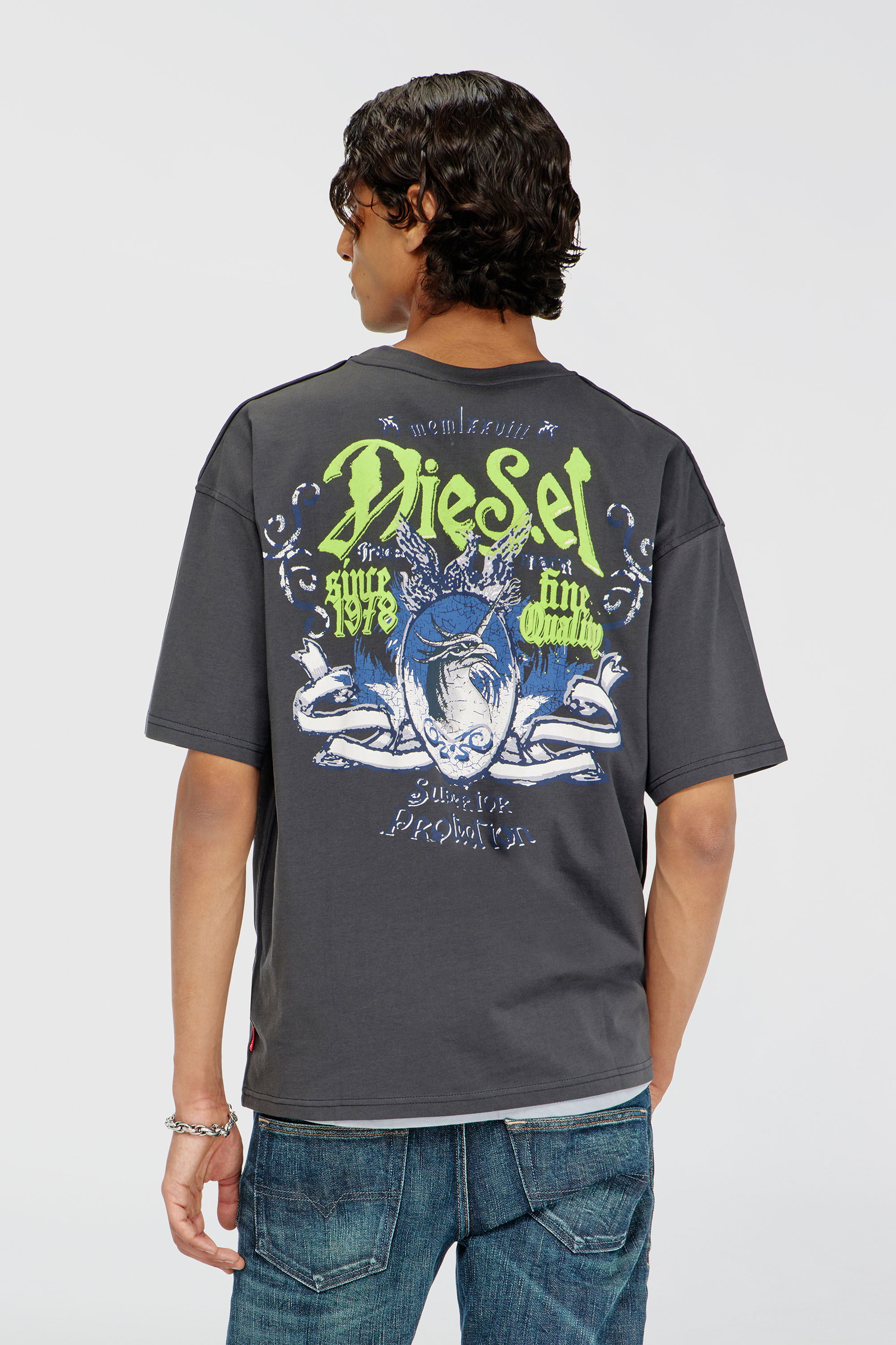 Diesel - T-BOXT-AA2, Herren Baumwoll-T-Shirt mit Flock-Print in Dunkelgrau - 4