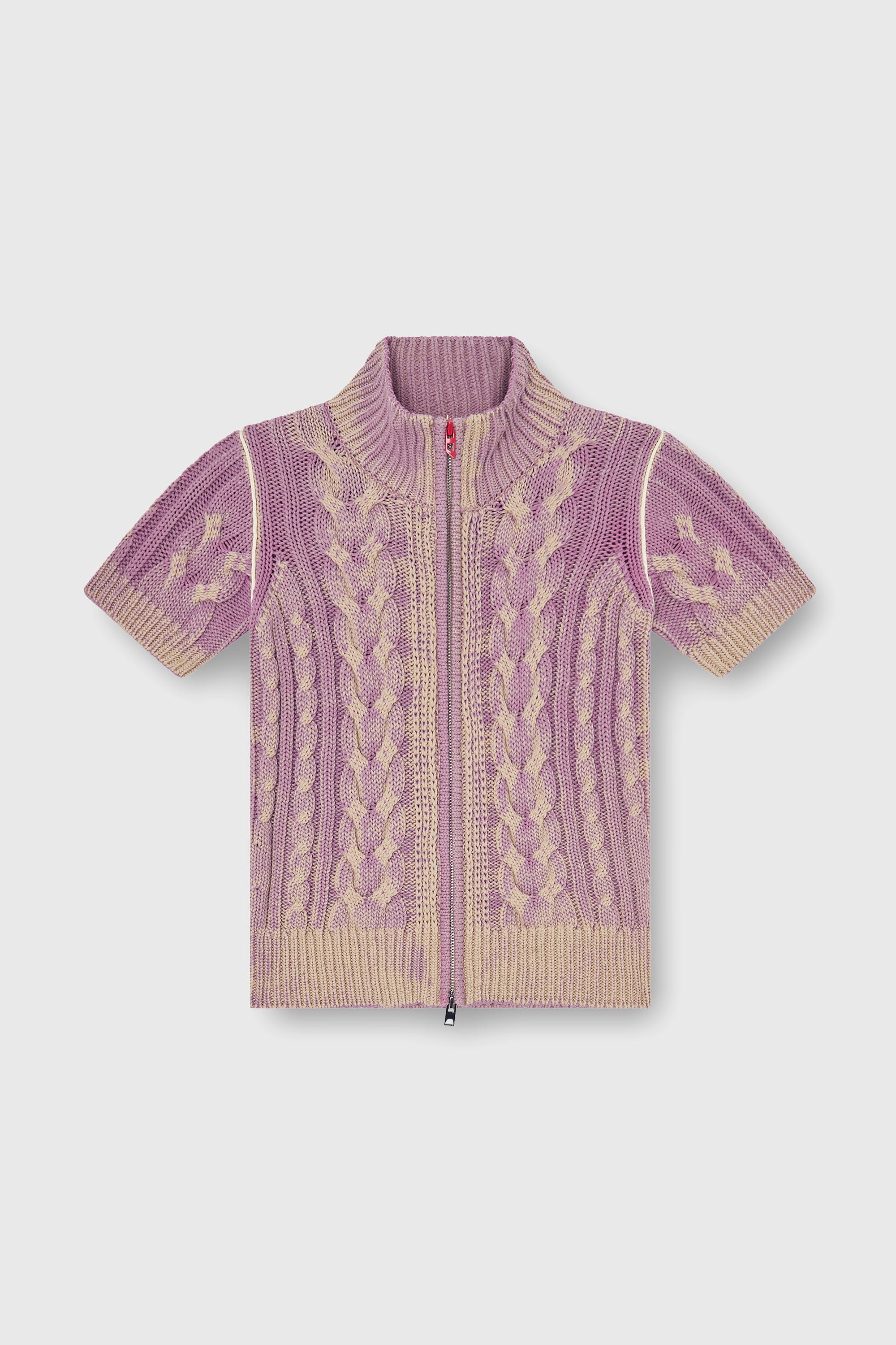 Diesel - M-ELANA, Damen Kurzarm-zip-cardigan im Zopfmuster in Beige/Violett - 2