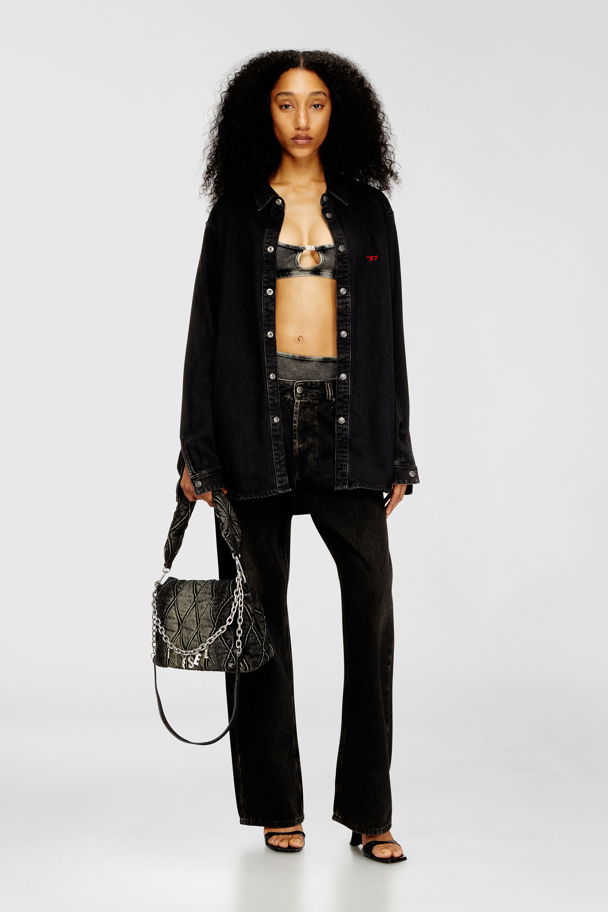 Diesel - FLORENCE-DNM, Damen Bralette aus gerippter Baumwolle mit ovalem Schmuck-D in Grau - 6