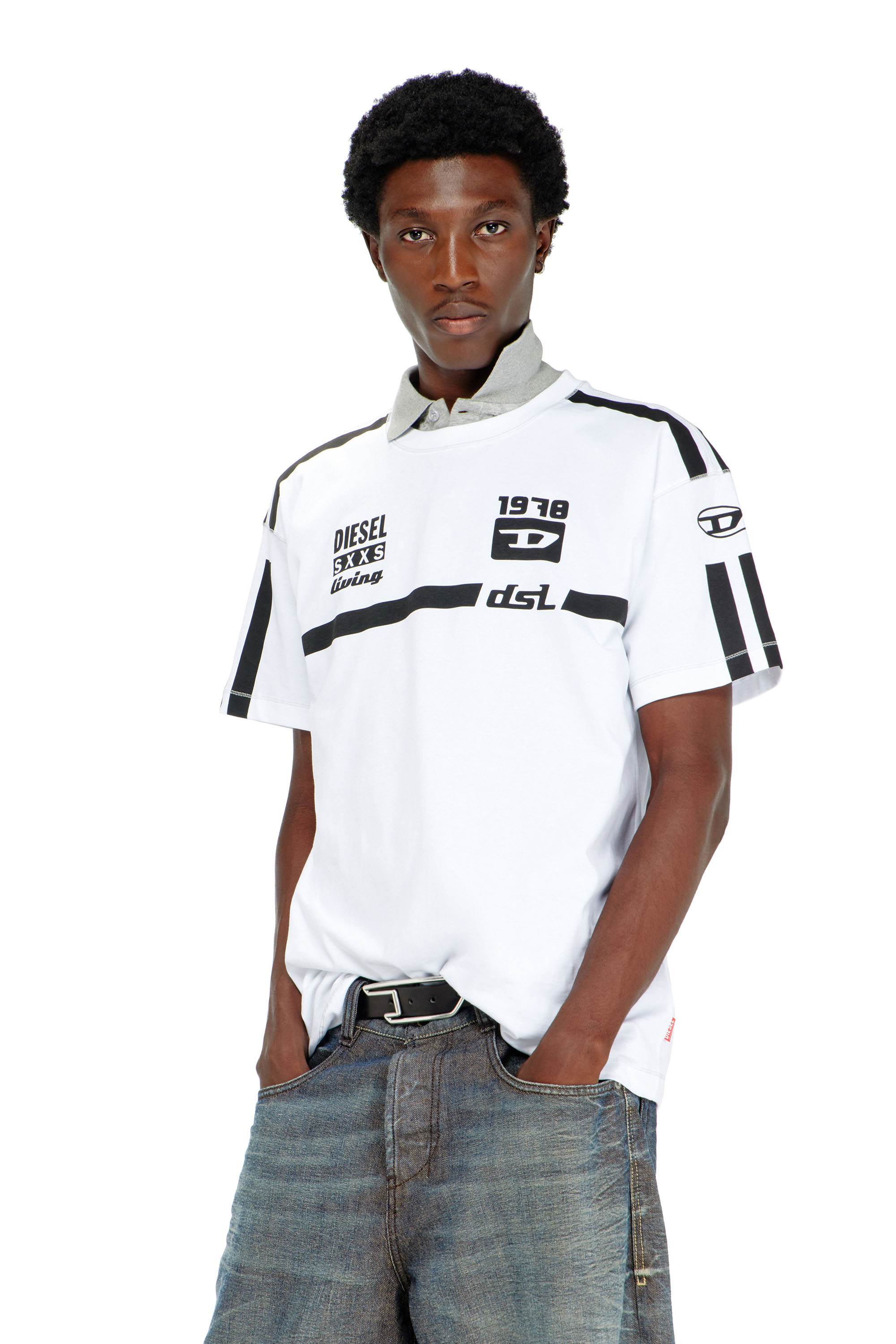 Diesel - T-NORM-V12, Herren T-Shirt aus Baumwolle mit kontrastierenden Grafikprints in Wei&szlig; - 1