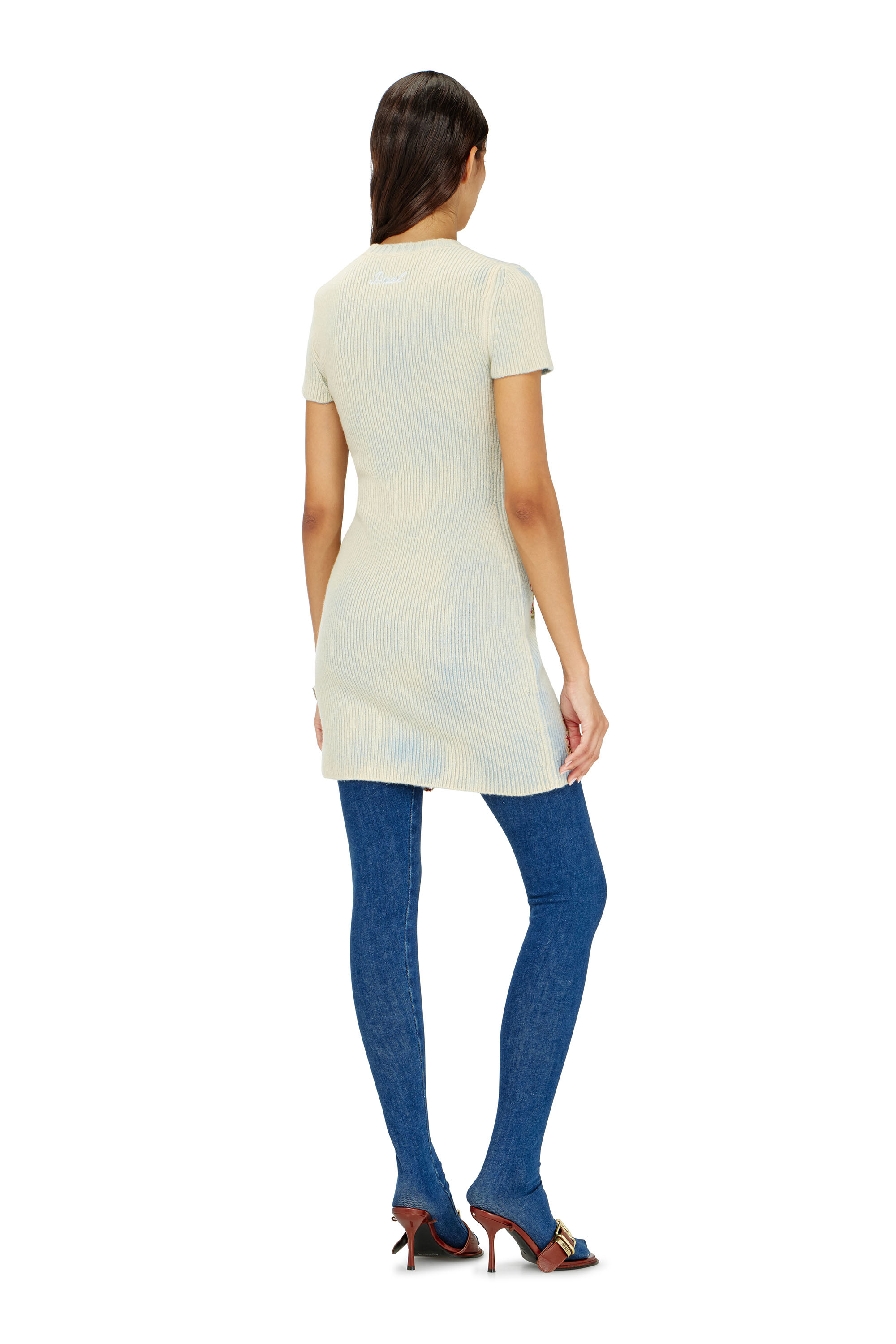 Diesel - M-RINNIE, Damen Kurzes Kleid aus Wollmischung mit Blumenmuster in Wei&szlig; - 3