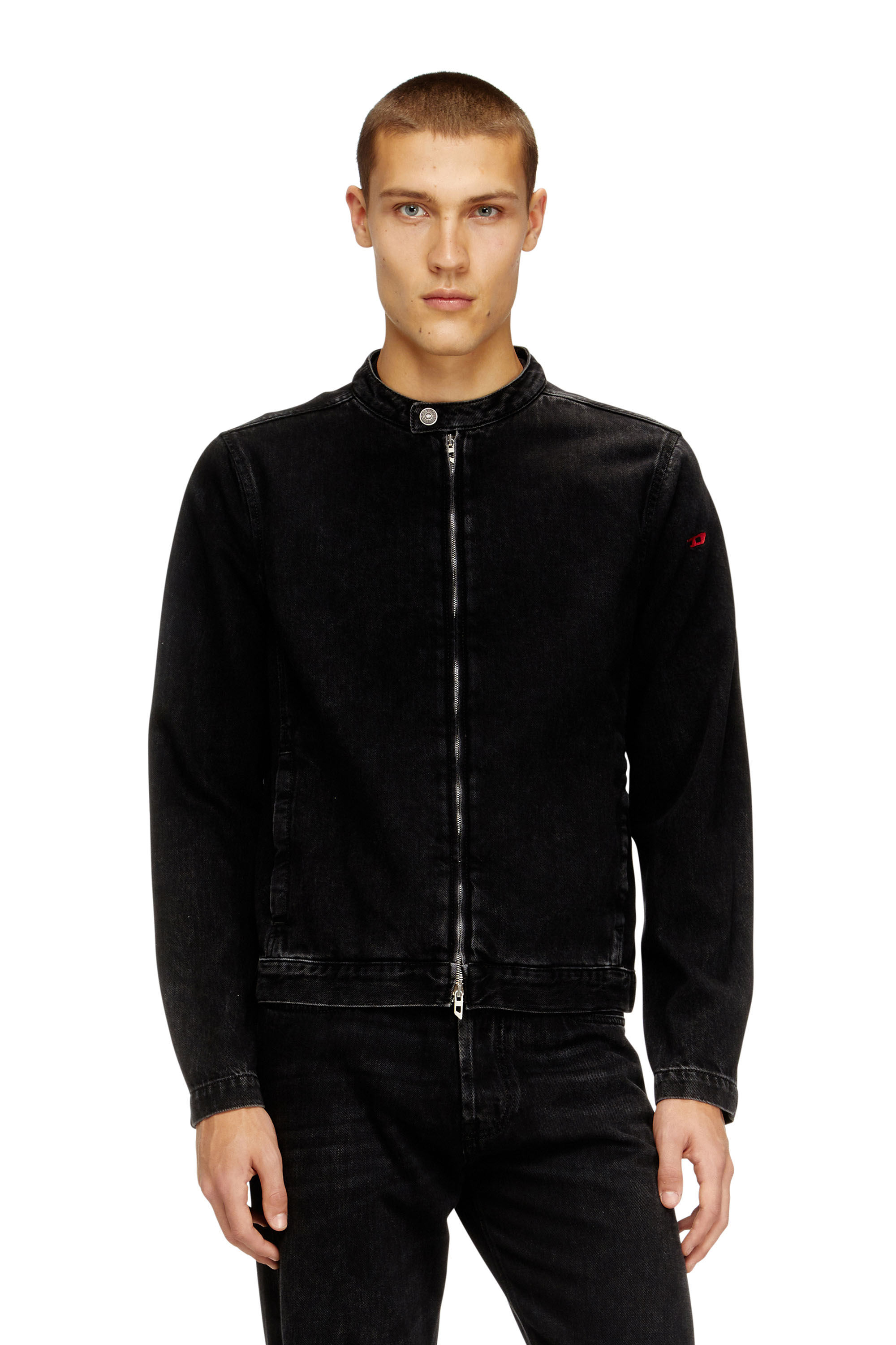 Diesel - D-GLORY, Herren Bikerjacke aus sauber gewaschenem Denim in Schwarz/Dunkelgrau - 1
