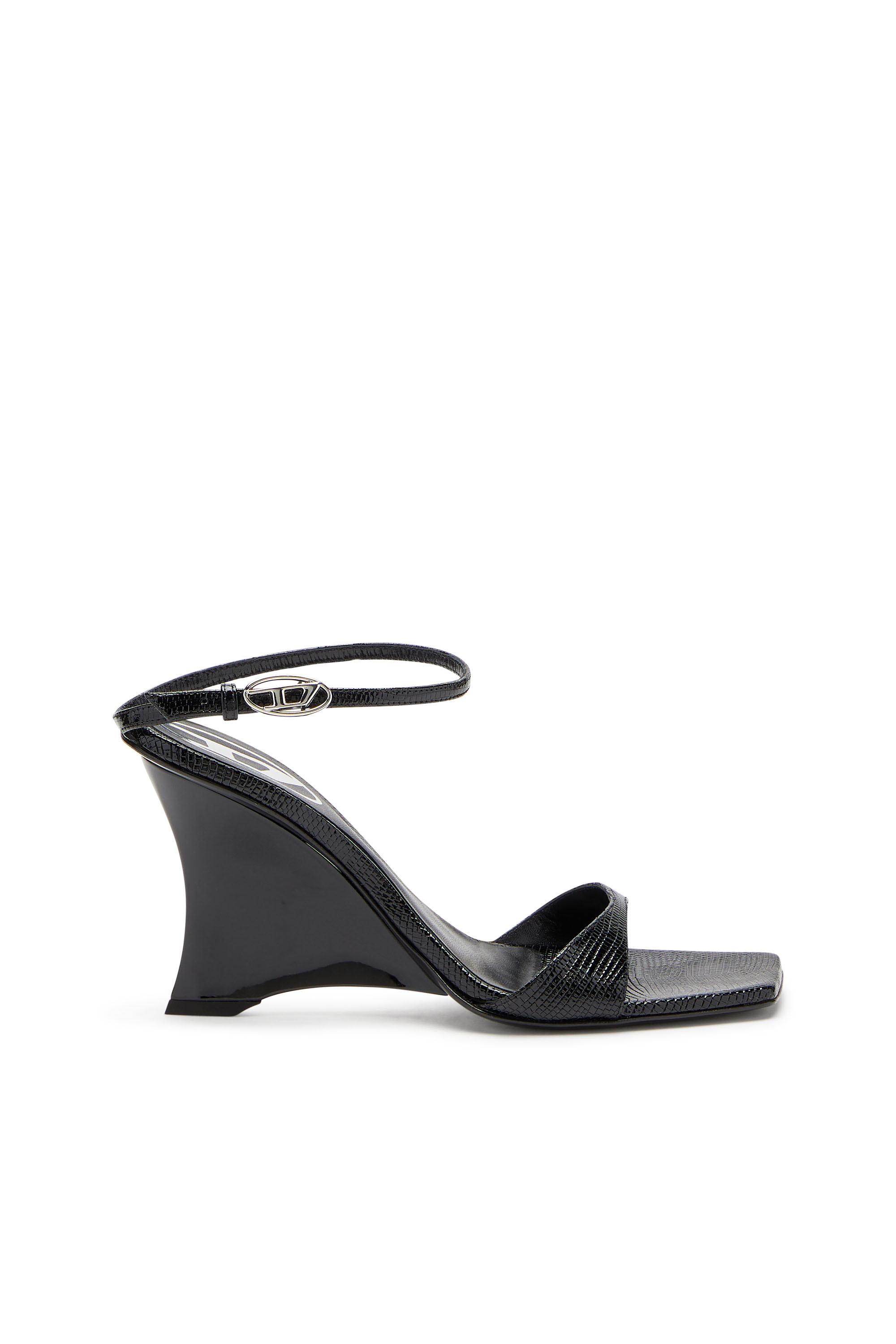 Diesel - D-AMBER SANDAL WEDGE, Damen Keilsandalen aus Leder in Eidechsenoptik in Schwarz - 1