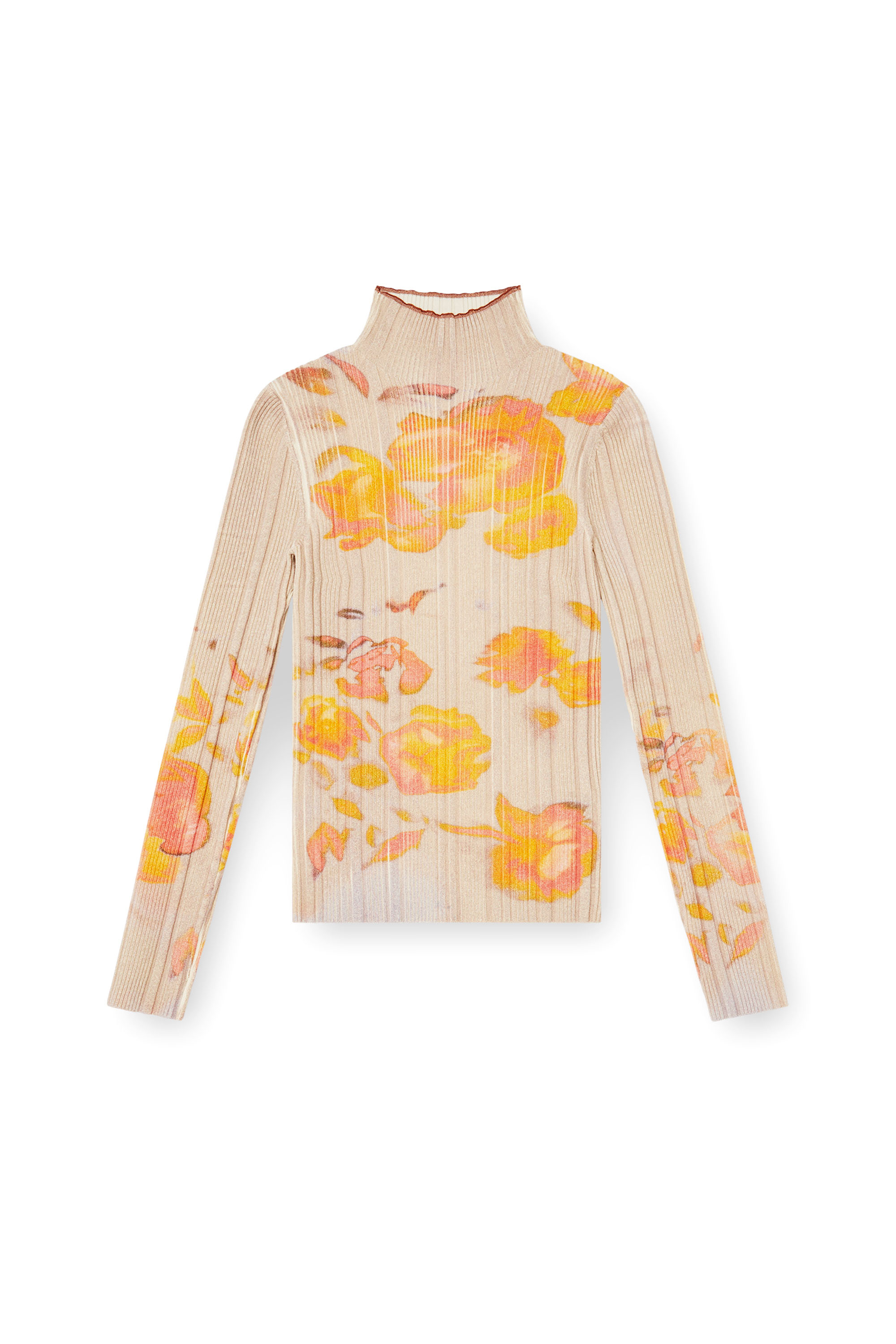 Diesel - M-IORIA, Damen Gerippter Wollrollkragen mit Blumenmuster in null - 3