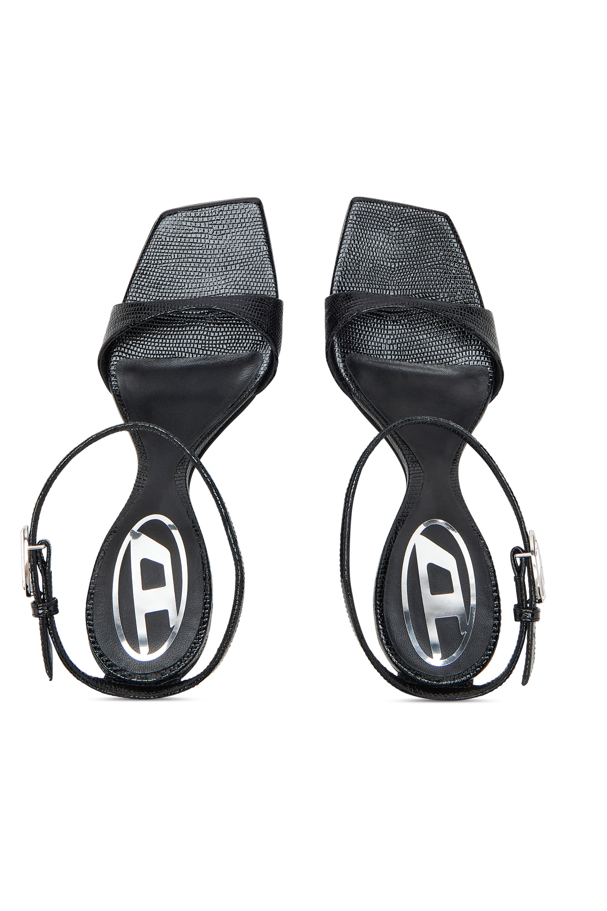 Diesel - D-AMBER SANDAL WEDGE, Damen Keilsandalen aus Leder in Eidechsenoptik in Schwarz - 4