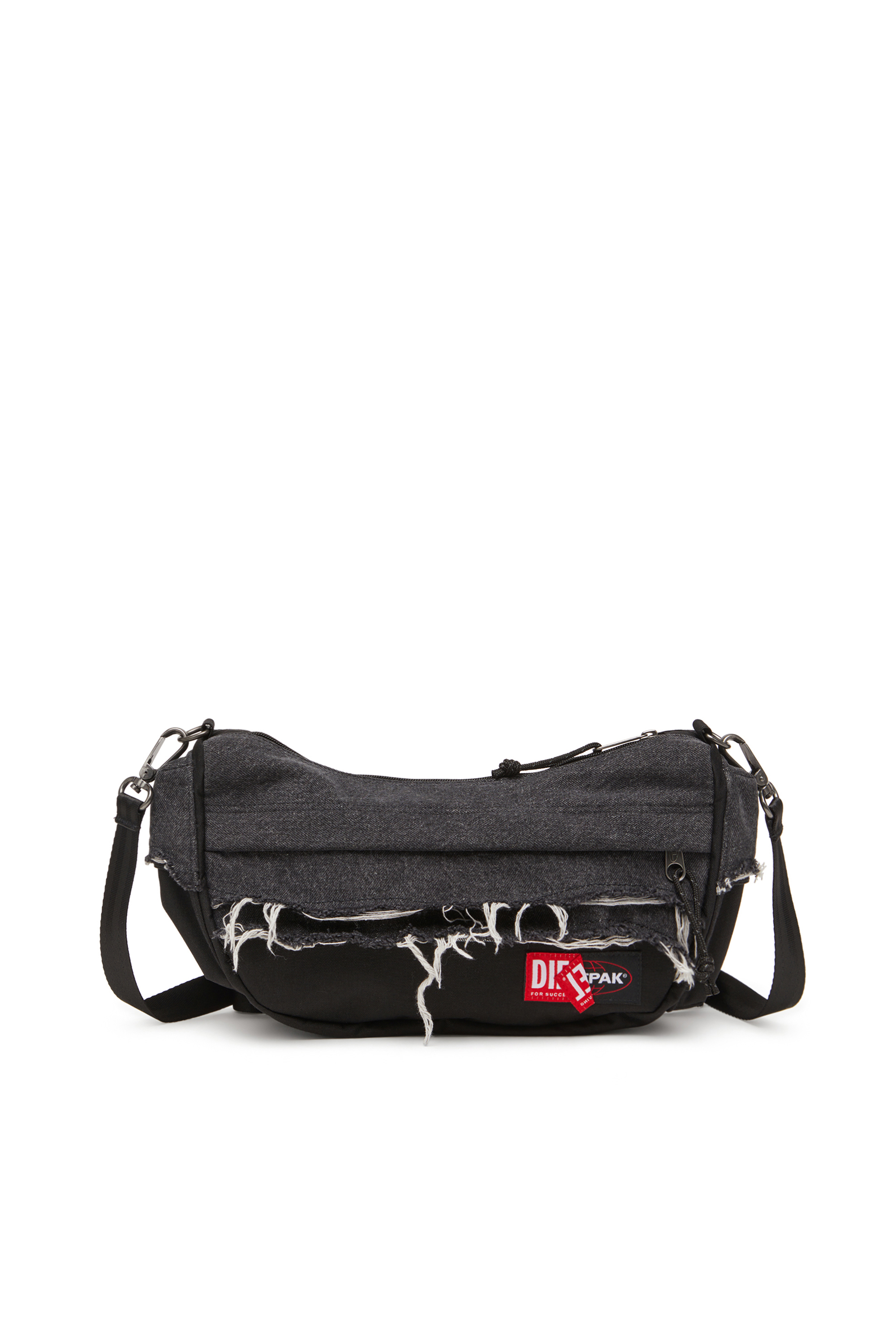 Diesel - DIESEL SHOULDER BAG, Unisex Schultertasche aus Destroyed-Denim und CORDURA® in Schwarz - 1