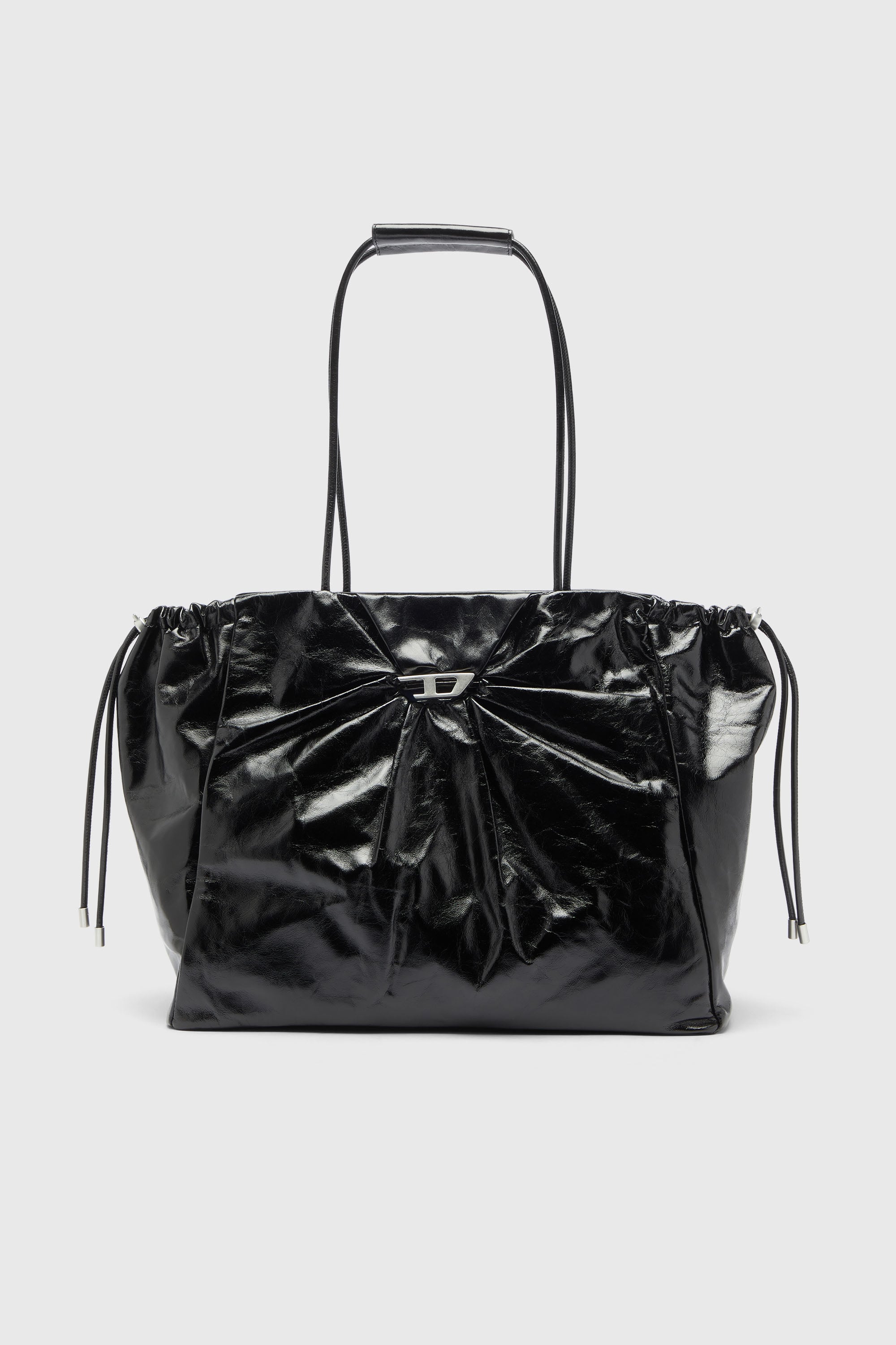 Diesel - SCRUNCH-D TOTE E/W, Damen Scrunch-D - Tote-Bag aus gl&auml;nzendem, geknittertem Leder in Schwarz - 1