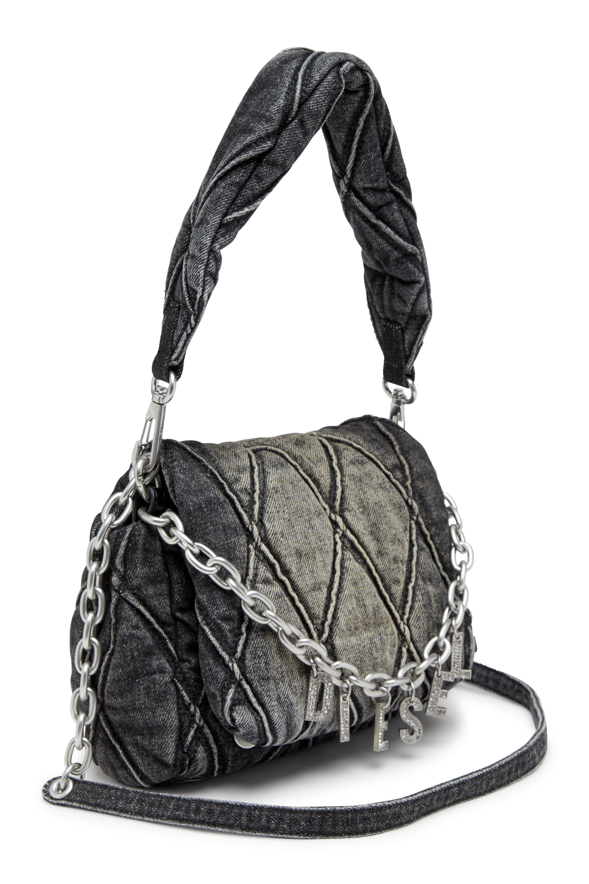 Diesel - CHARM-D SHOULDER S, Woman's Charm-D S-Small shoulder bag in quilted denim in Black - 5