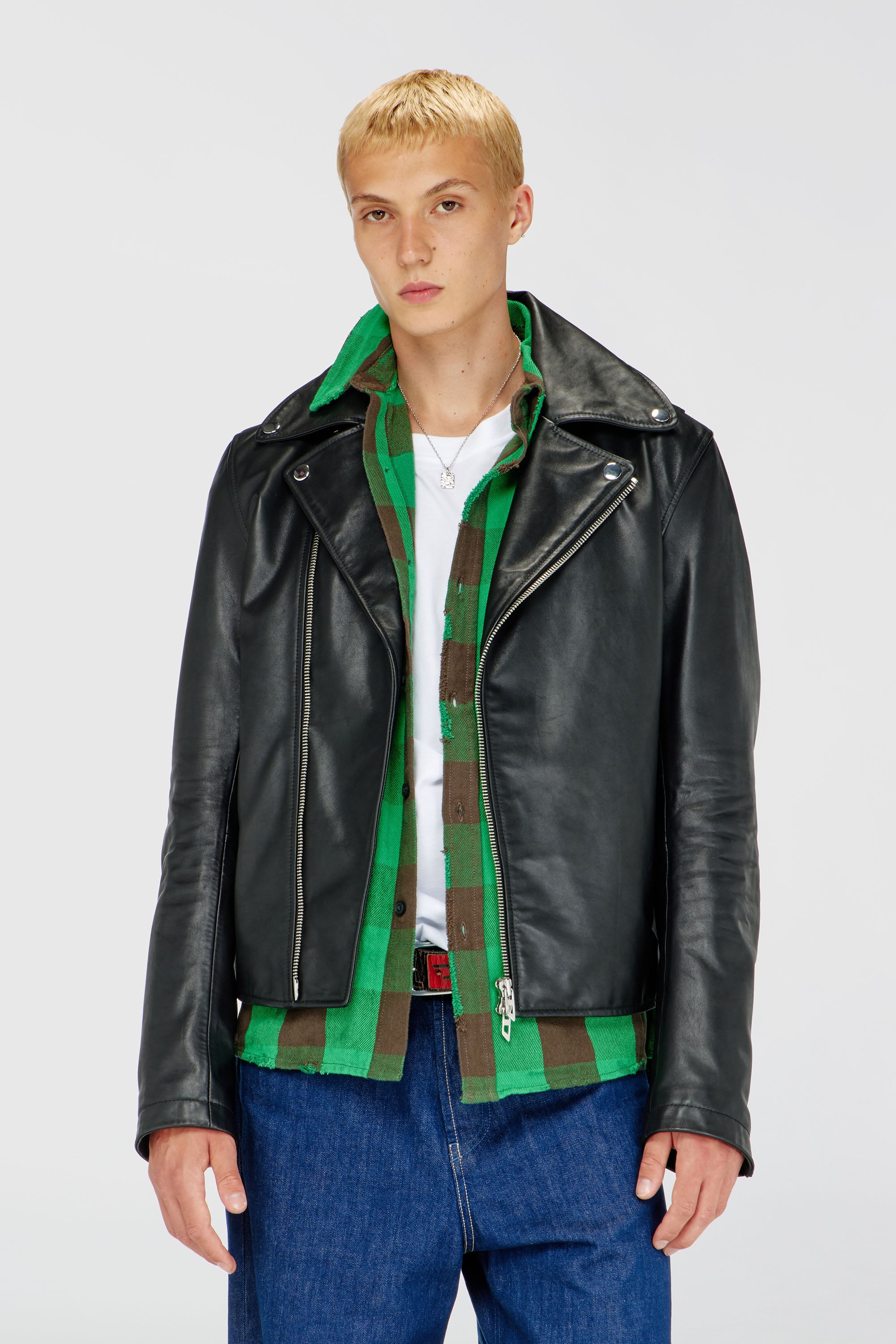 Diesel - L-EO-WRD, Herren Bikerjacke aus gewachstem Leder in Schwarz - 1