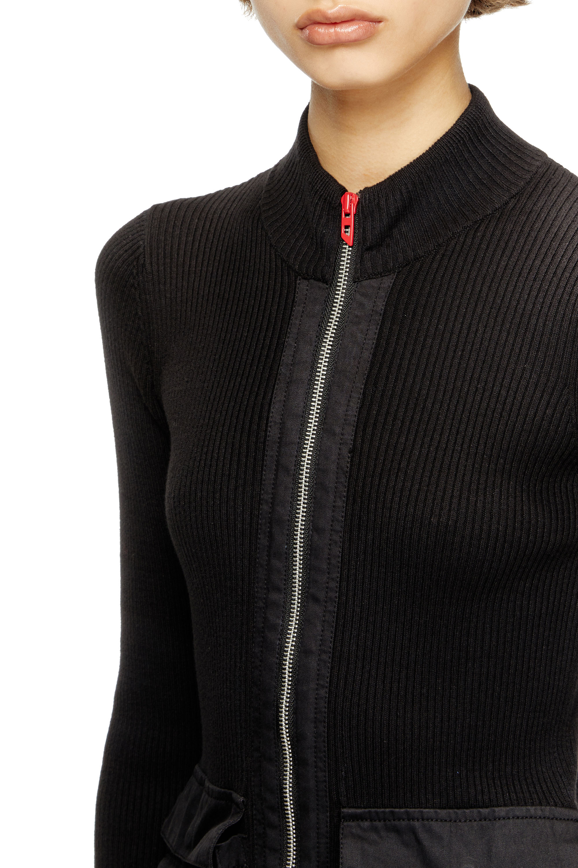 Diesel - M-MELISSA, Damen Geripptes Cardigan mit Cargotaschen in Schwarz - 5