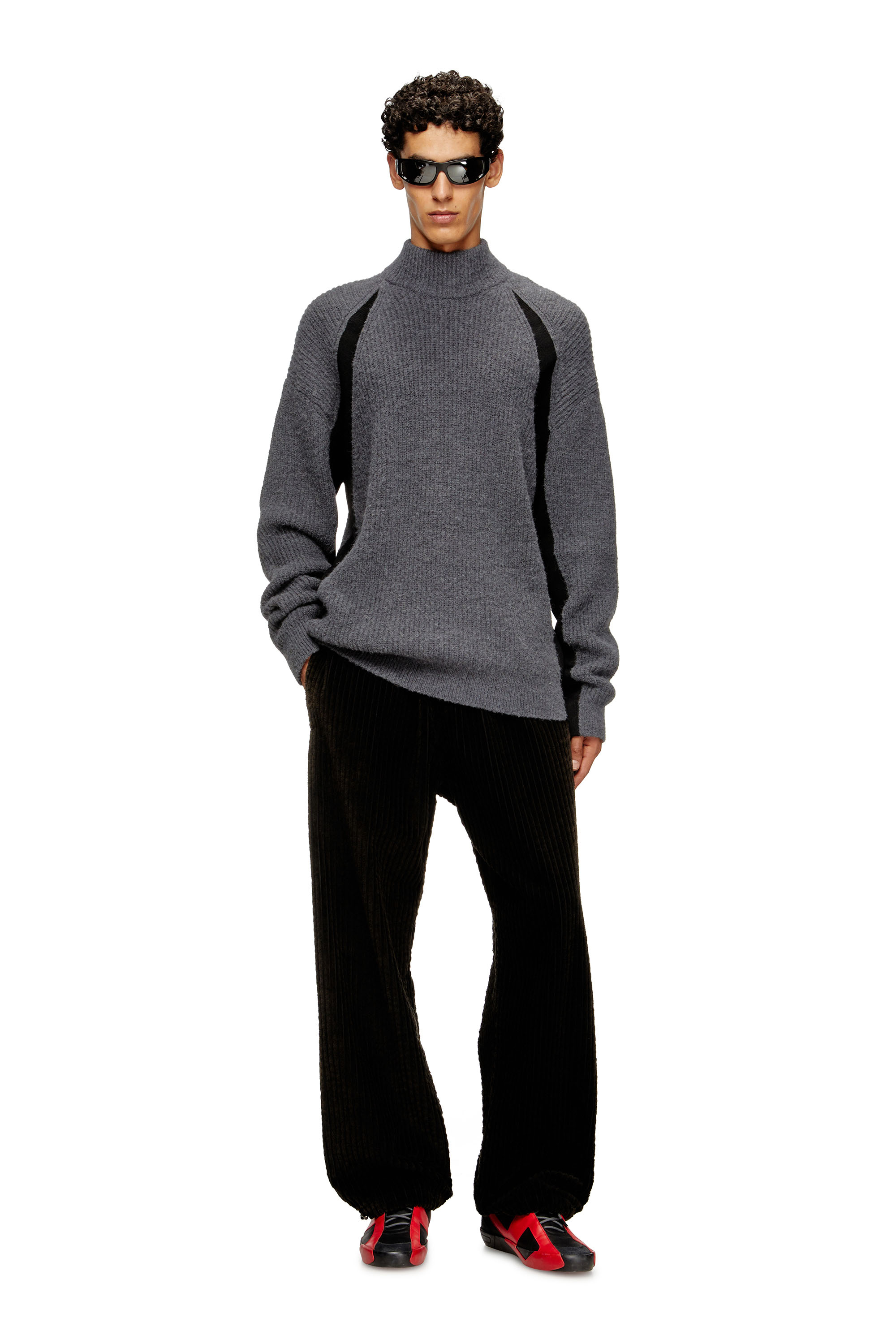 Diesel - K-LOLLO-TN, Herren Pullover aus Alpakamischung mit kontrastierenden Einsätzen in Grau - 1