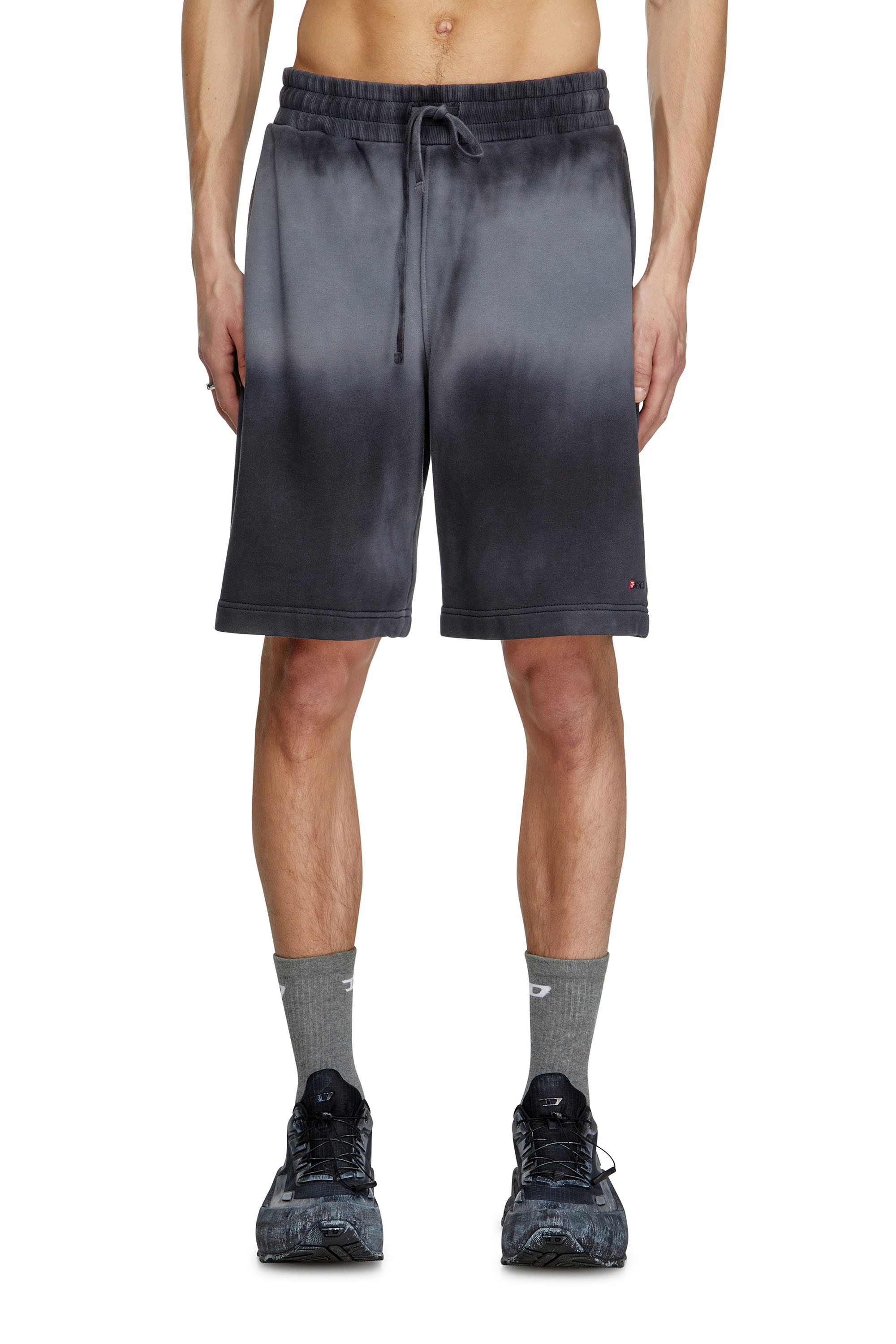 P-CROWNE-R1, Schwarz Diesel - P-CROWNE-R1, Herren Verblasste Sweatshorts mit Mikro-Logo in Schwarz - 3